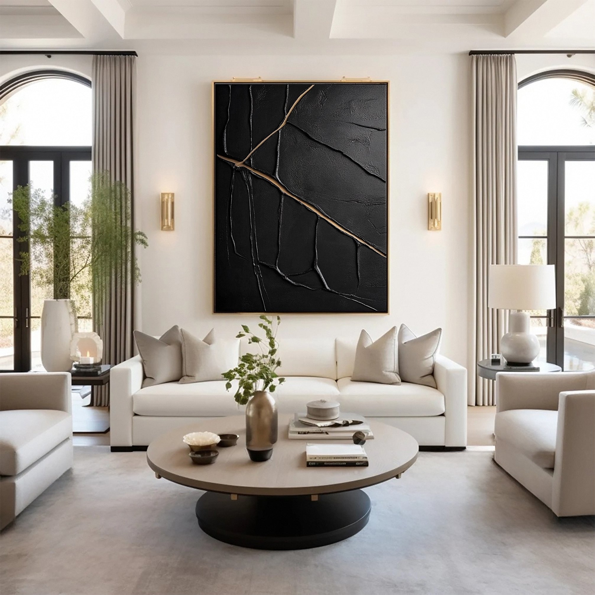 Modern Black and Gold Textured Painting for Elegant Home Interiors #BM 063