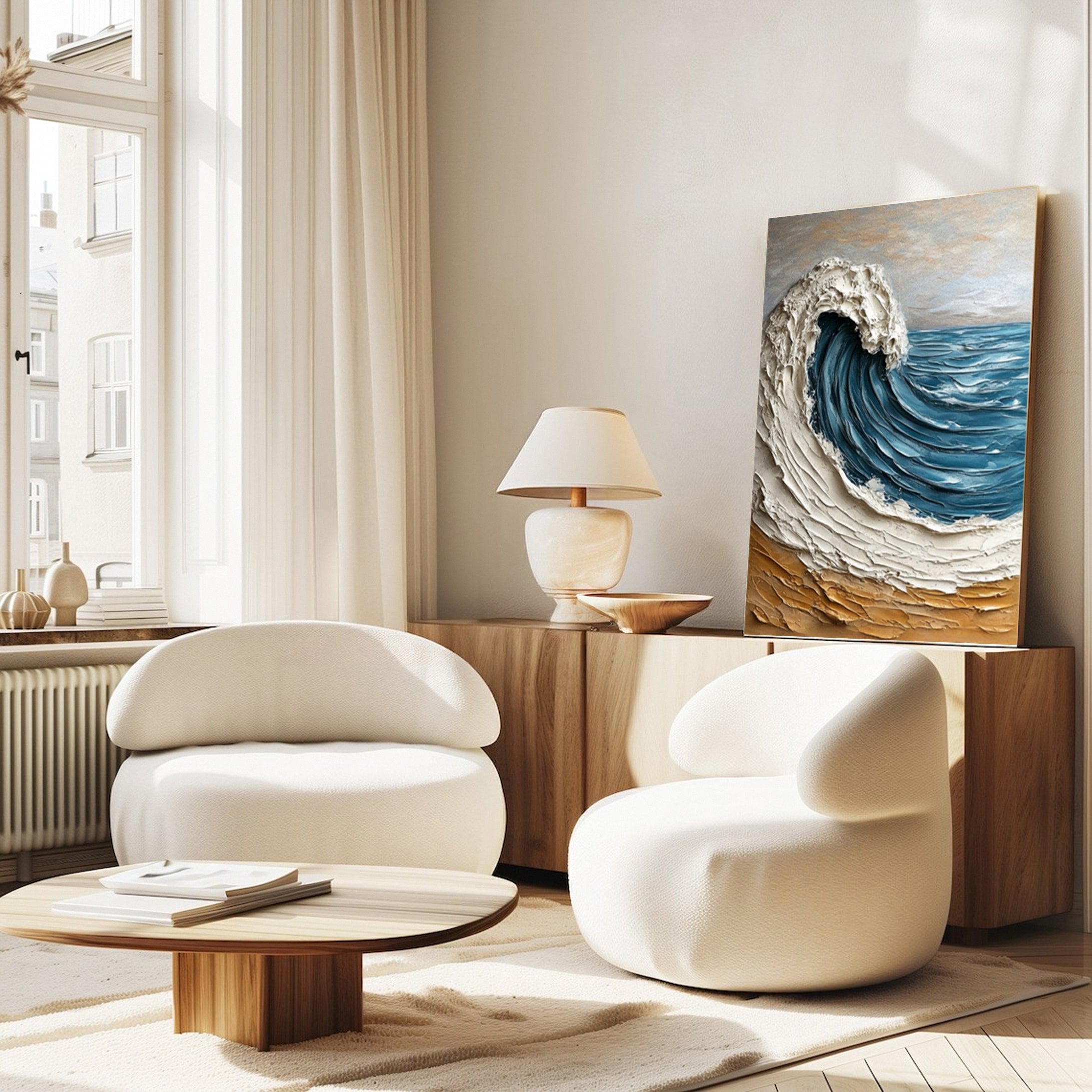 Modern Ocean Wave Canvas Textured Abstract Art for Home Decor #OS 061