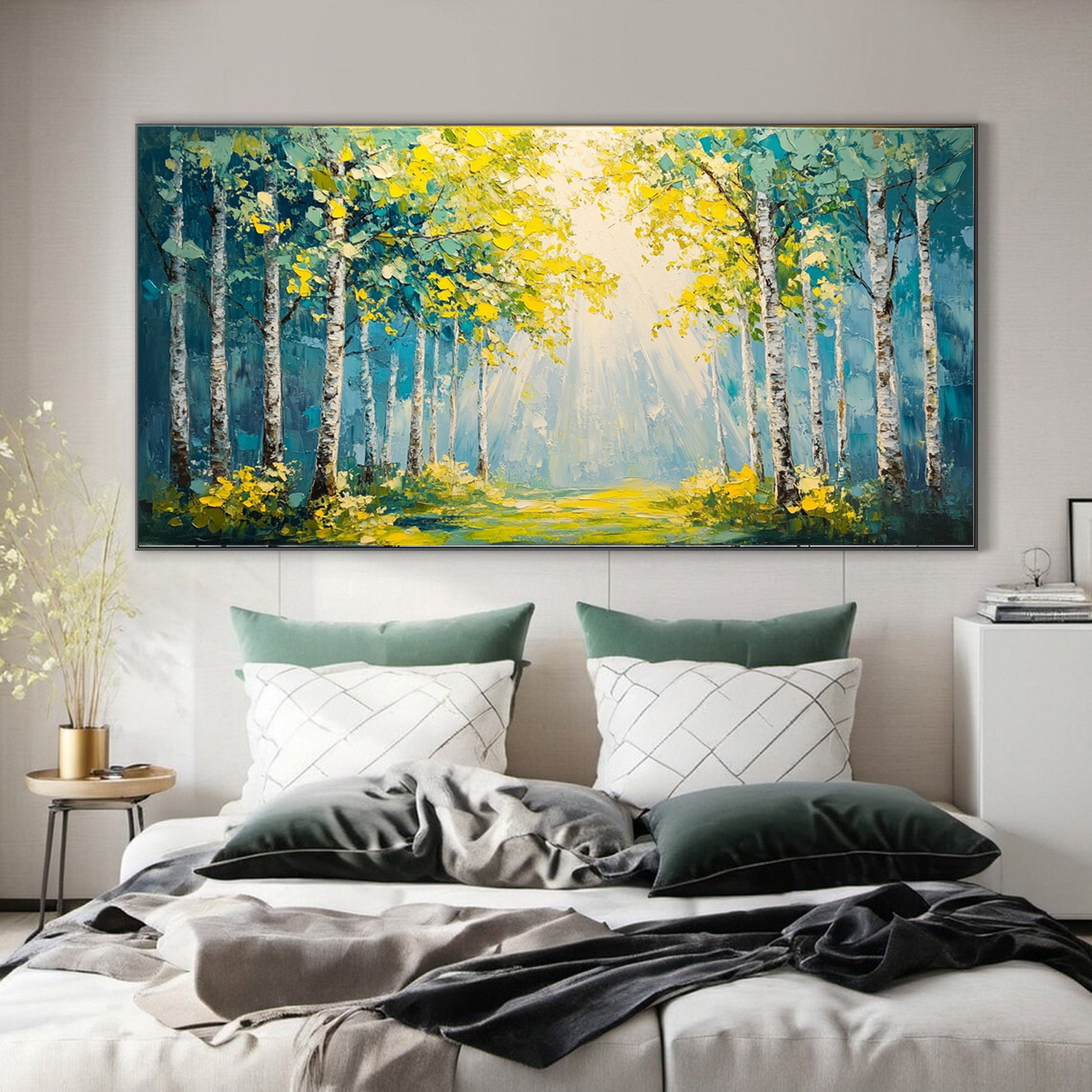 Vibrant Forest Landscape Painting Large Tree Canvas Art #FT 043