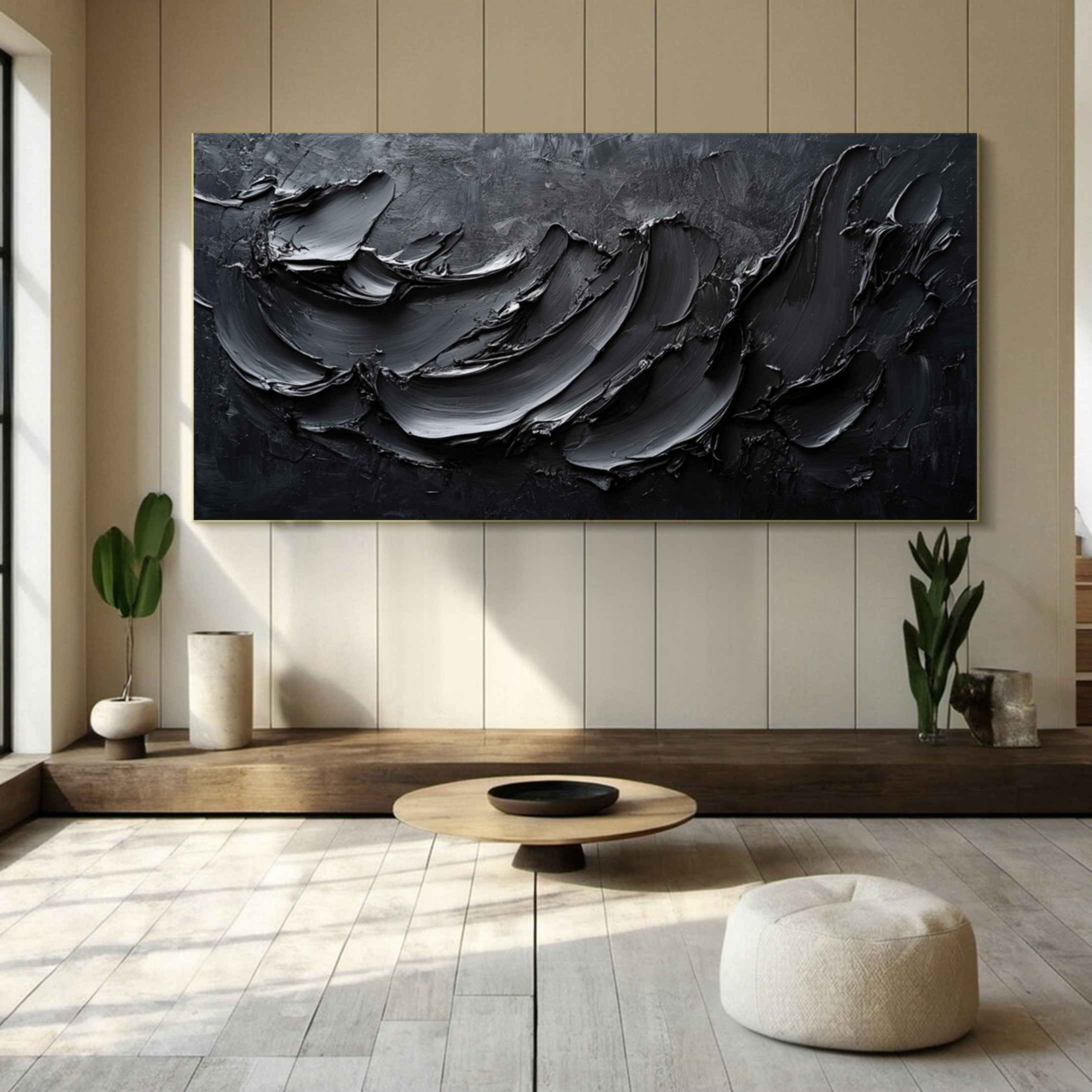 Minimalist Textured Black Abstract Art Modern Canvas for Urban Decor #BM 065