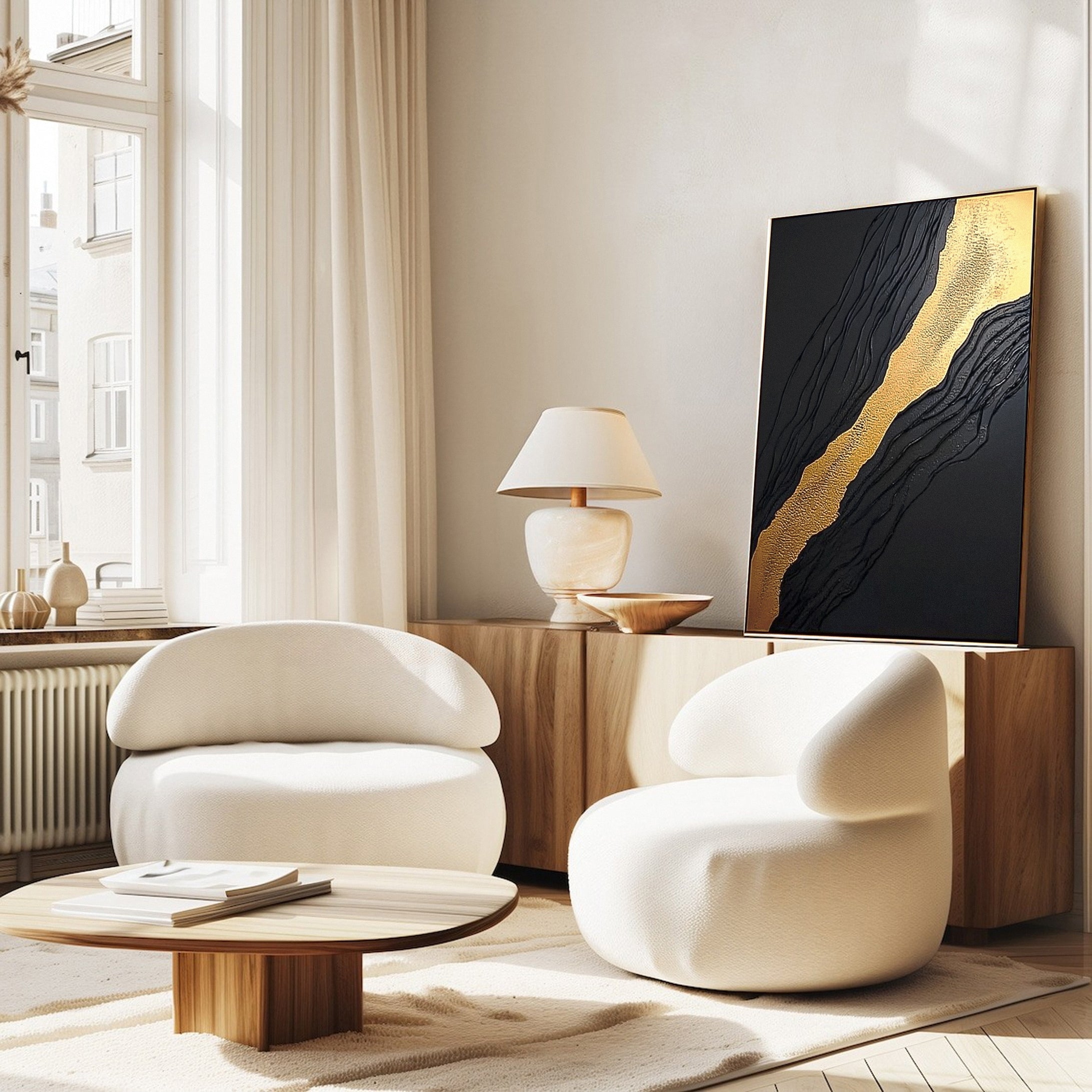 Luxury Waves Black and Gold Abstract Canvas Art #BM 083