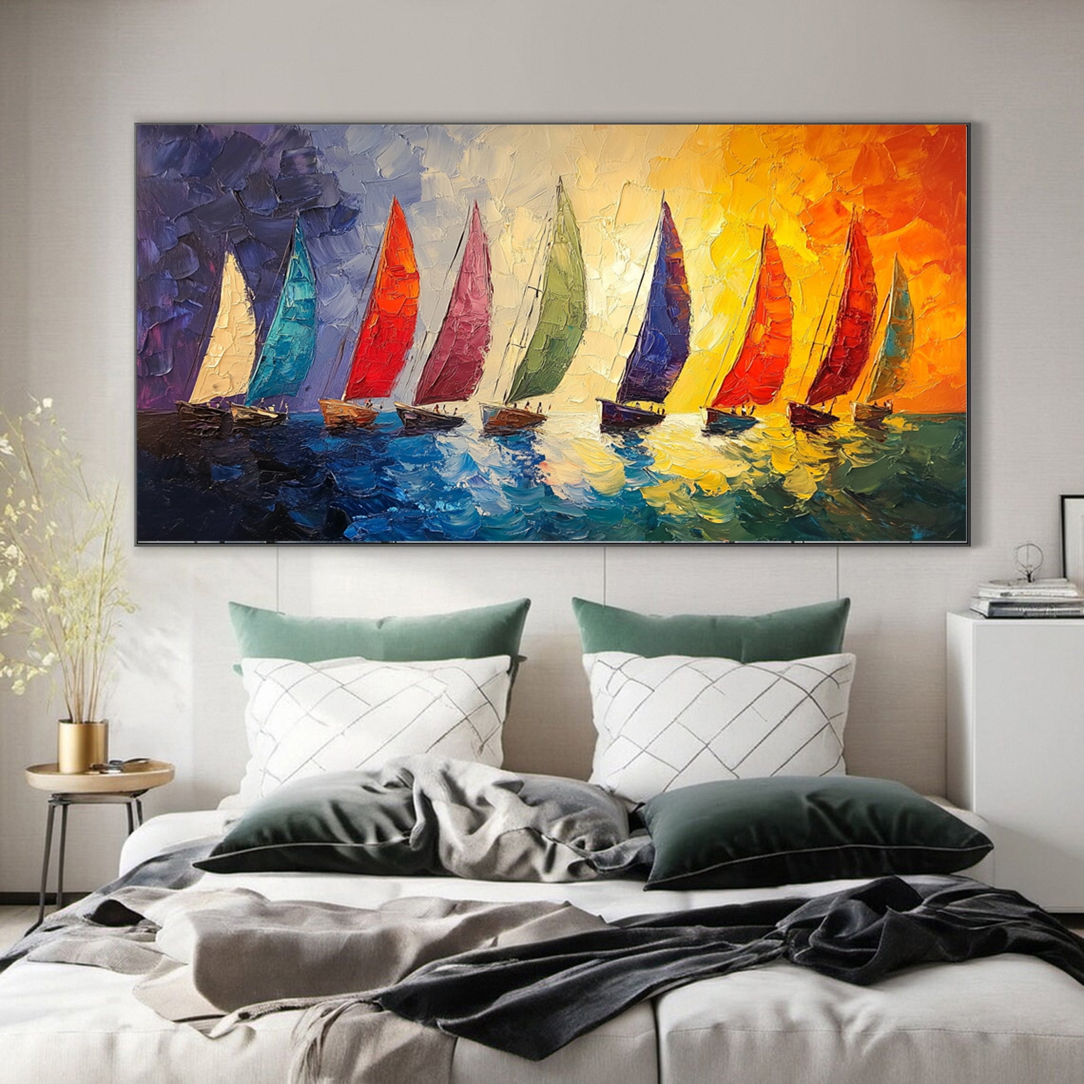 Vivid Voyages Oil Painting of Colorful Sailboats #CAP 005