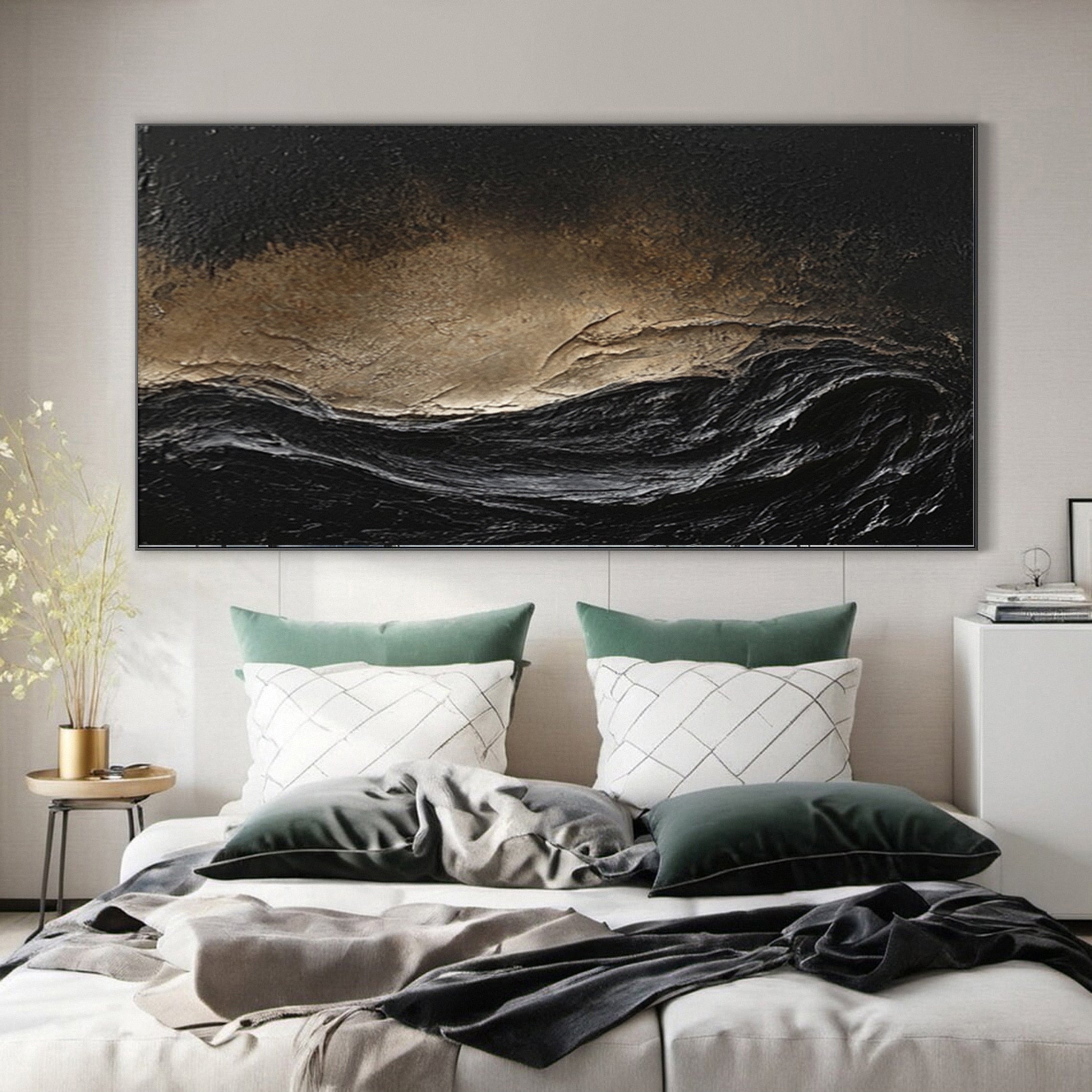 Minimalist Textured Black Abstract Art Modern Canvas for Urban Decor #BM 069