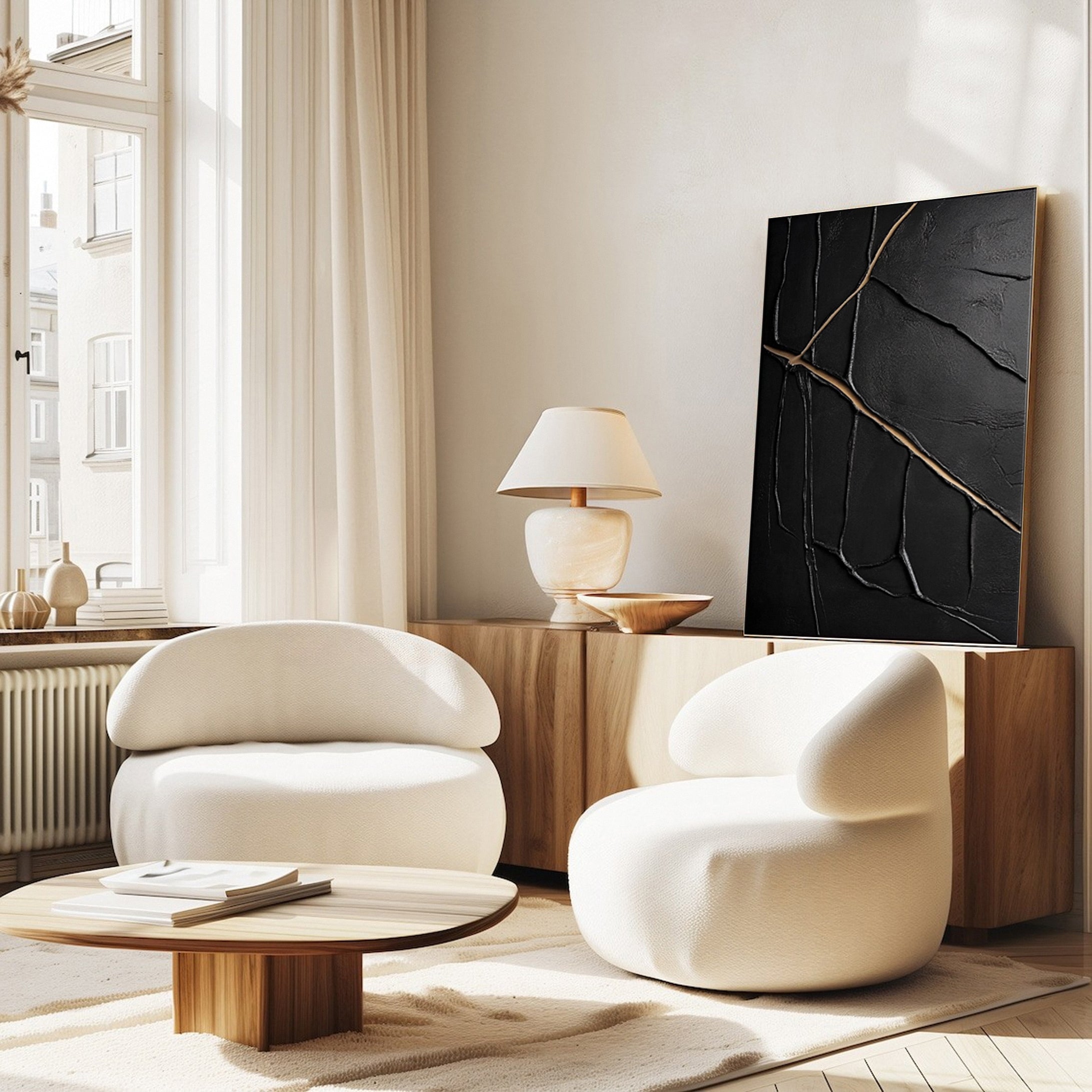 Modern Black and Gold Textured Painting for Elegant Home Interiors #BM 063