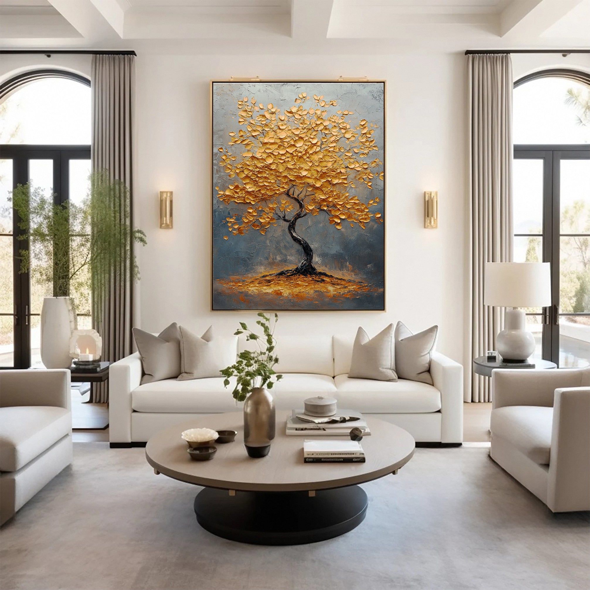 Golden Tree of Tranquility Canvas Art Luxurious Wall Decor #FT 061