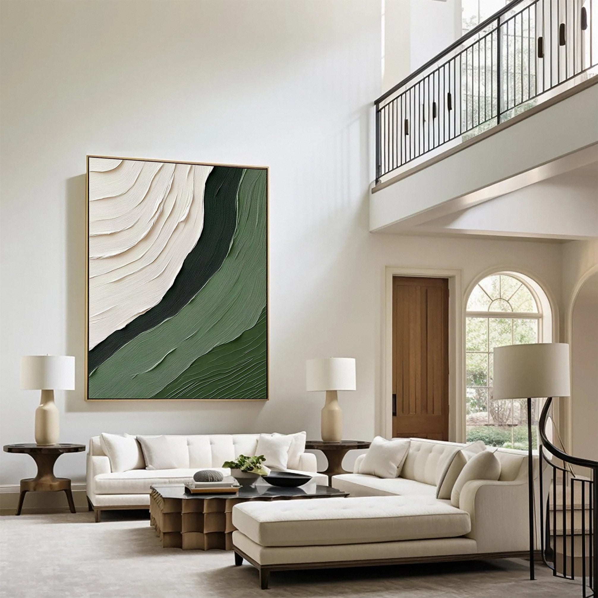 Serenity Swirls Abstract Green and White Textured Painting #BGM 039