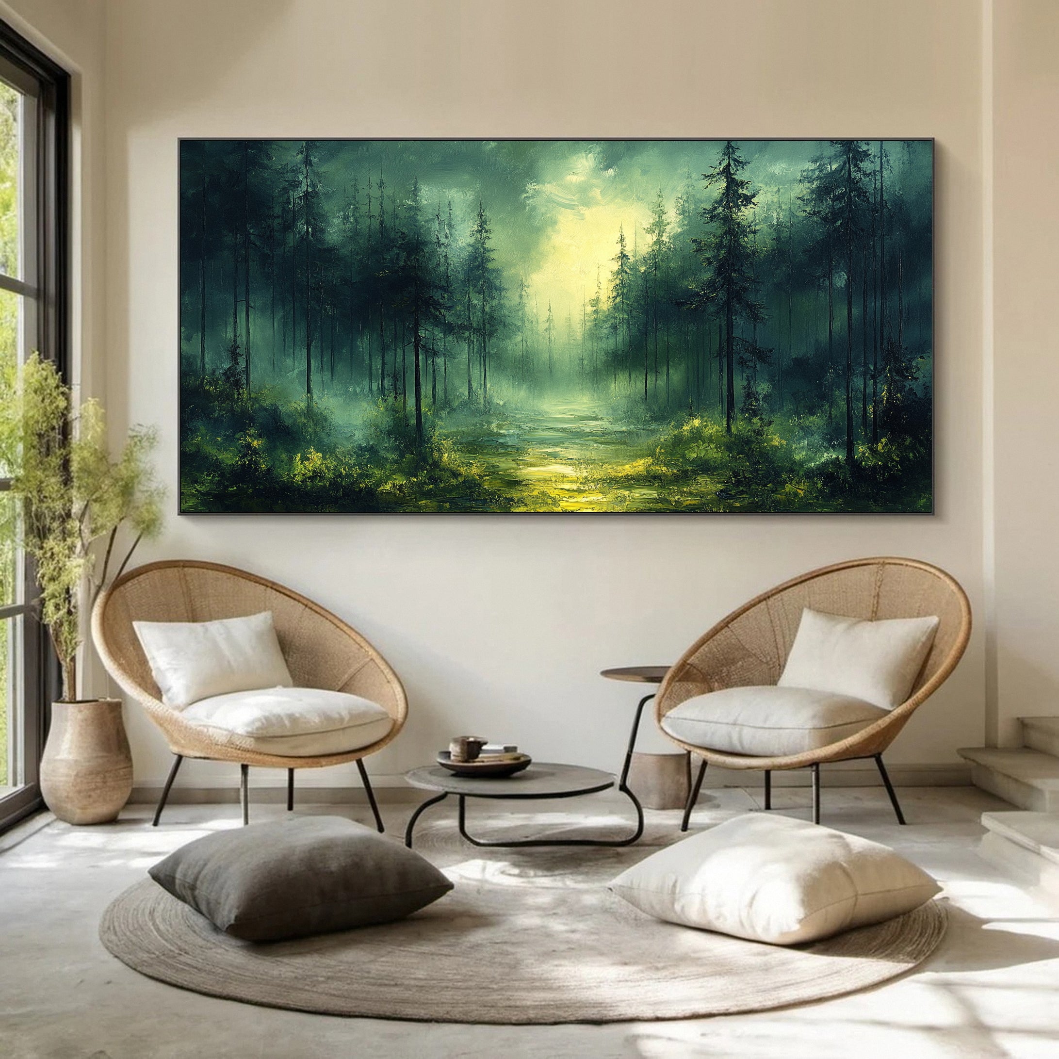 Vibrant Forest Landscape Painting Large Tree Canvas Art #FT 046