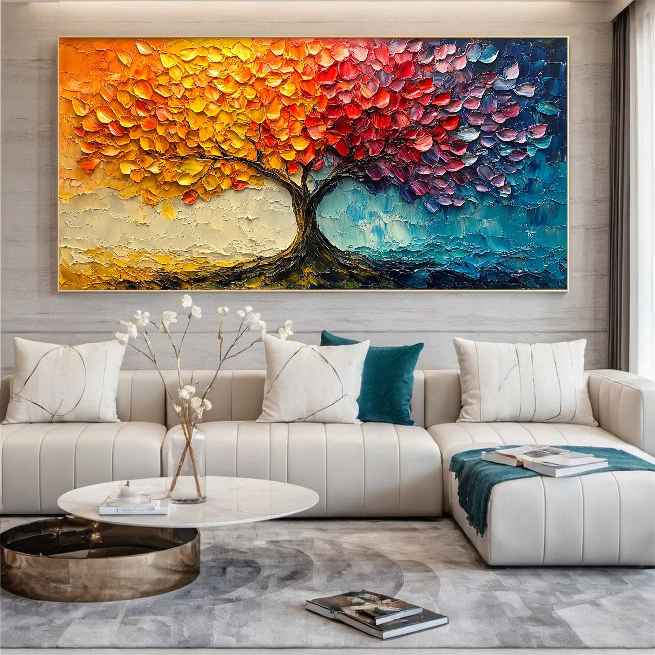 Vibrant Seasonal Tree Canvas Art - Colorful Modern Wall Decor #FT 054