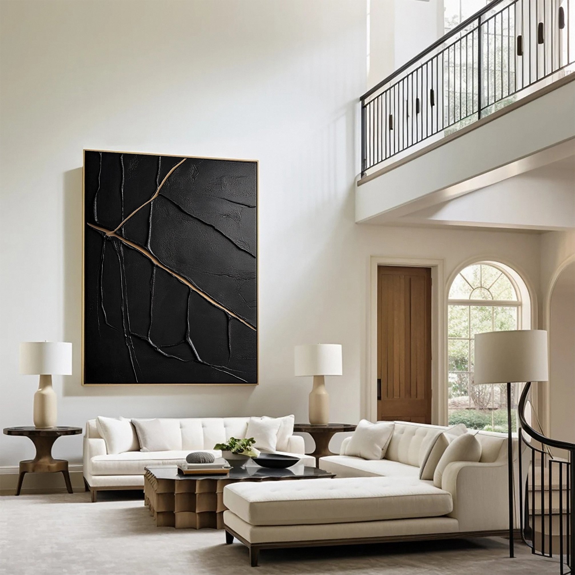 Modern Black and Gold Textured Painting for Elegant Home Interiors #BM 063