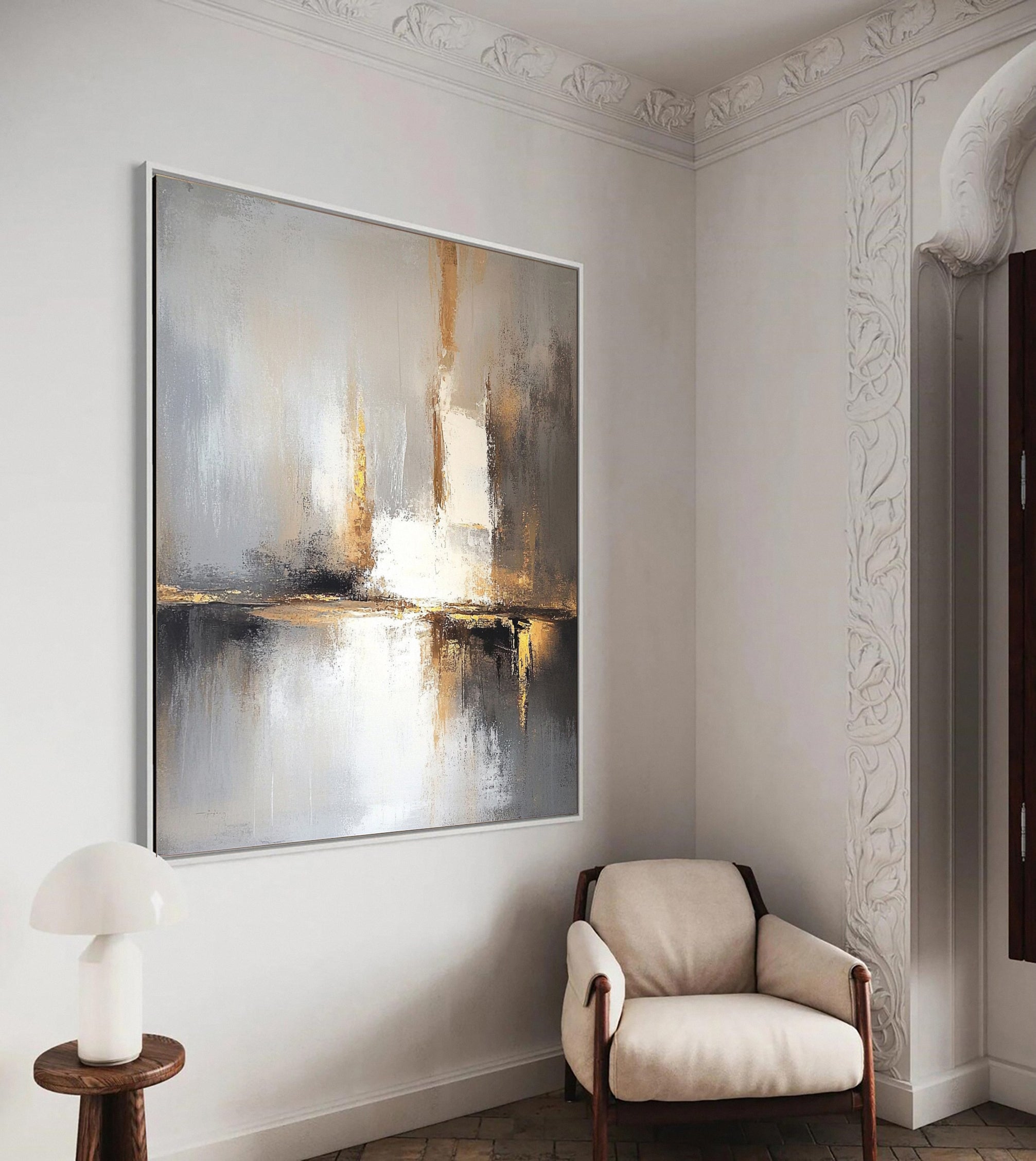 Eternal Horizon Luxurious Gold & Grey Canvas Art #WS 024