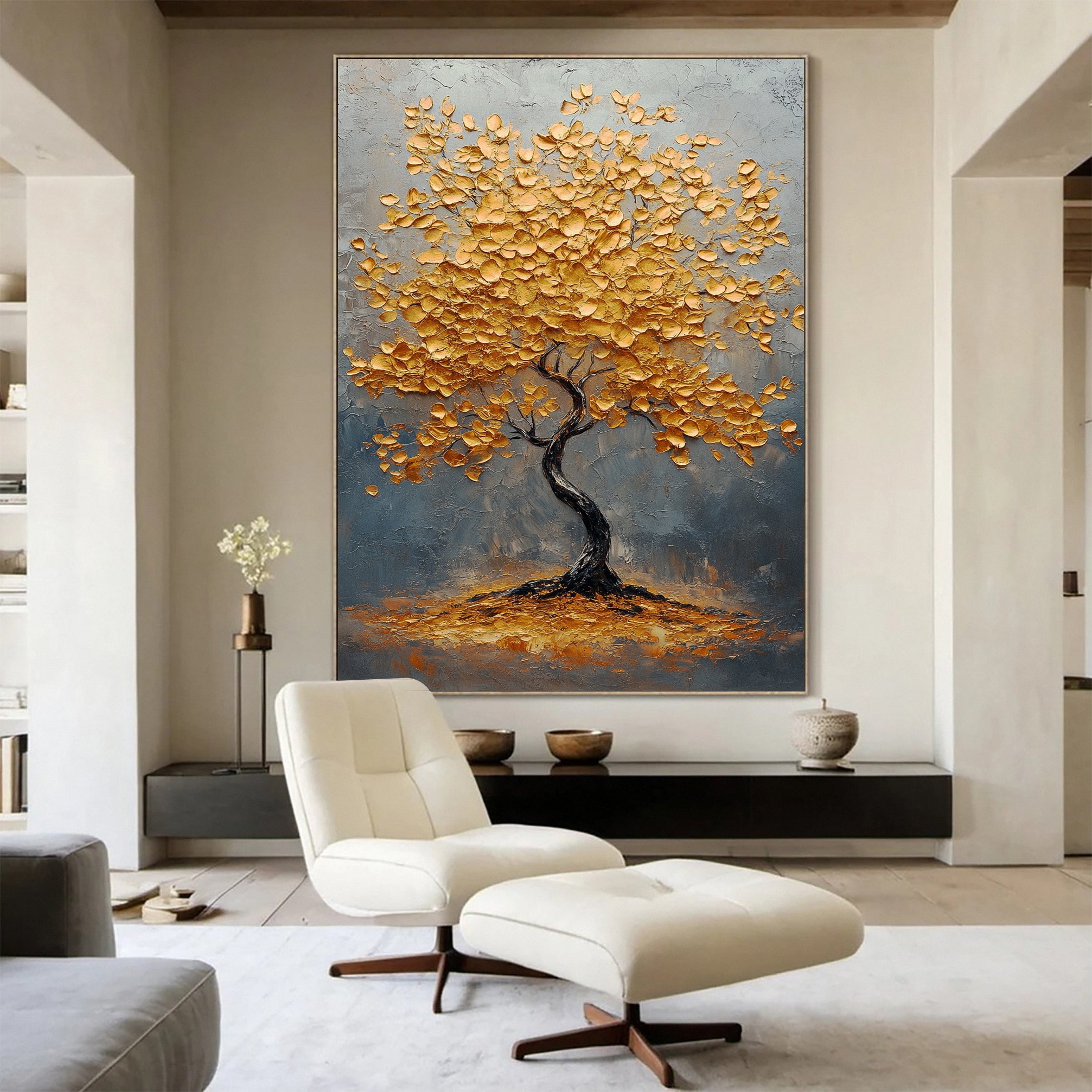 Golden Tree of Tranquility Canvas Art Luxurious Wall Decor #FT 061