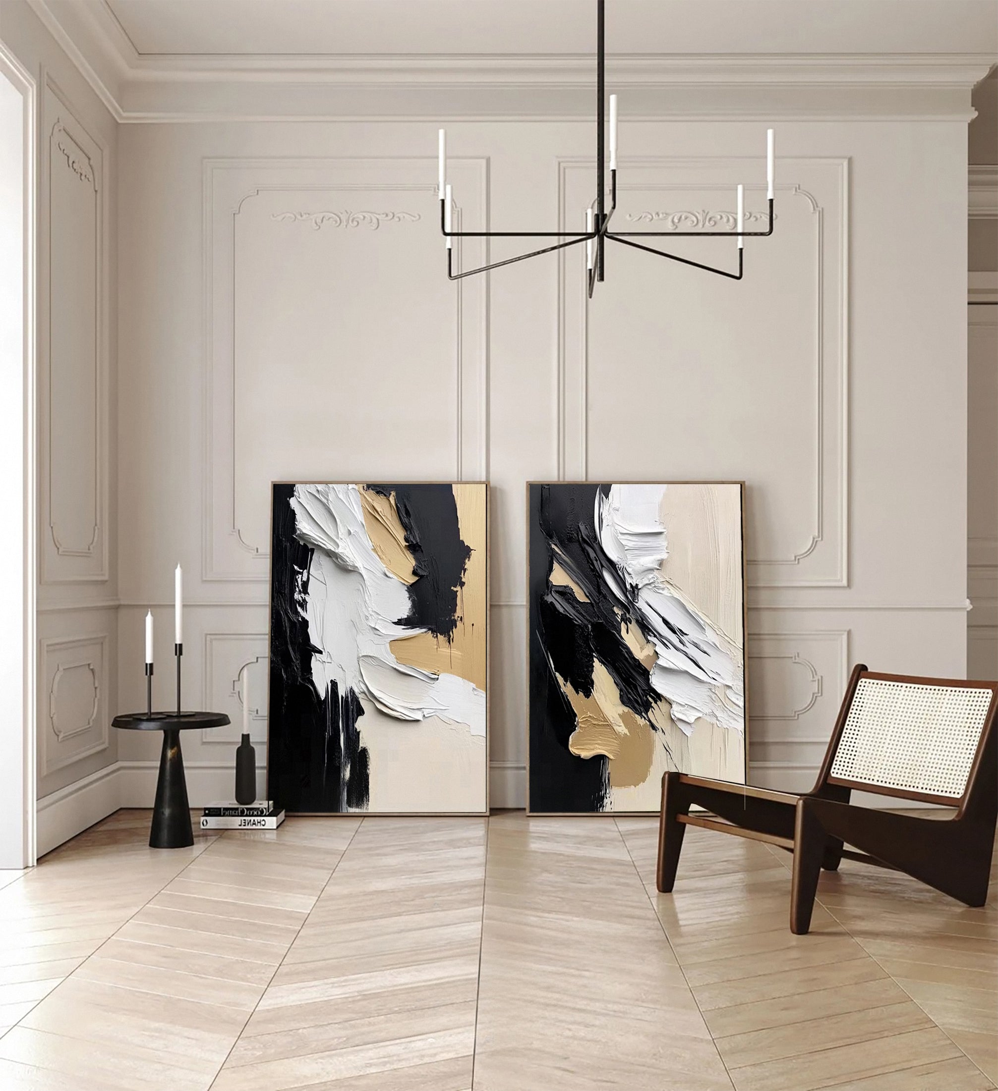 Luxury Abstract Wall Art Chic Black and Gold Brush Strokes #BBS 016