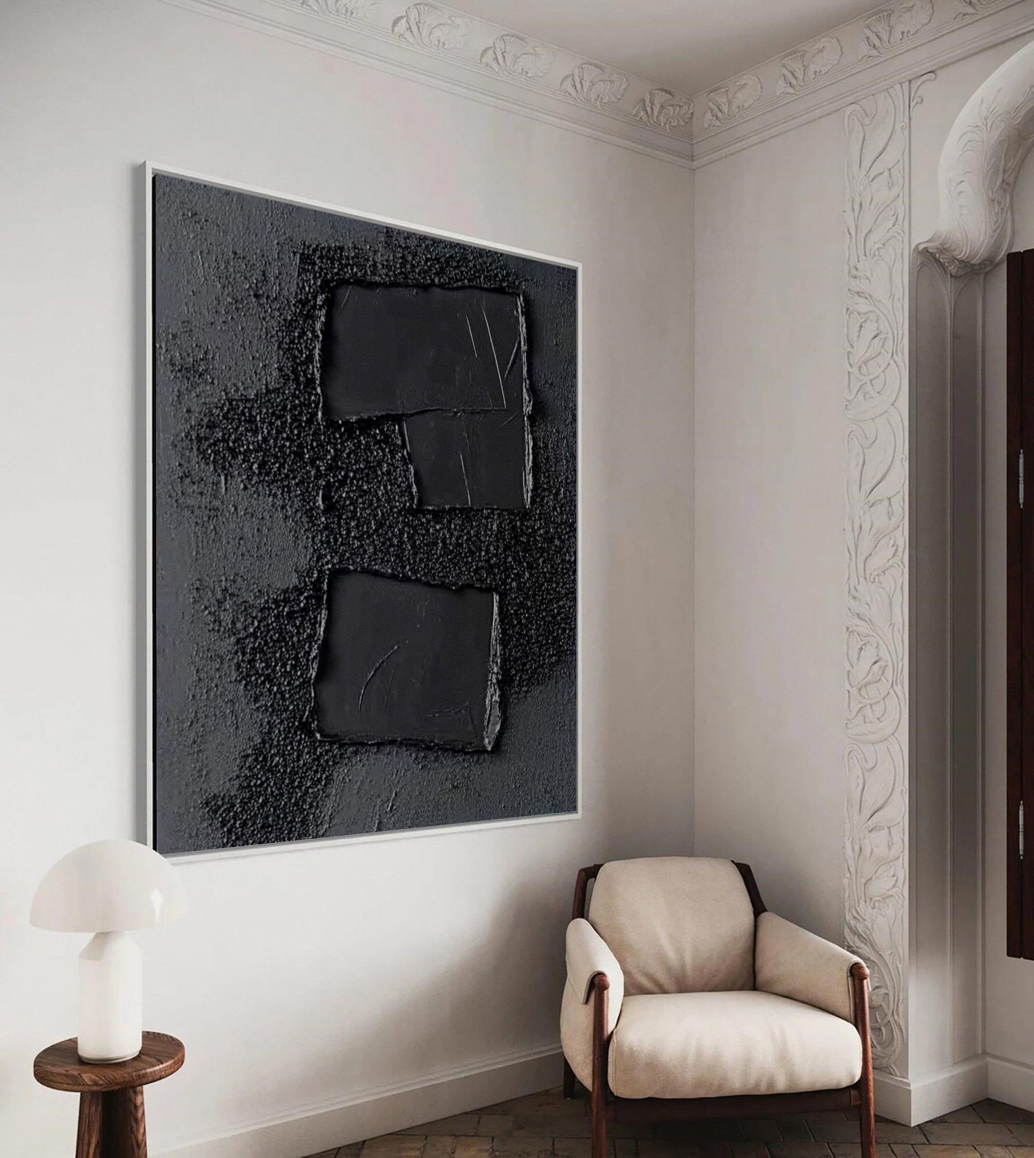 Elegant Black Abstract Sculpture Paintin Textured Canvas Art #BM 072