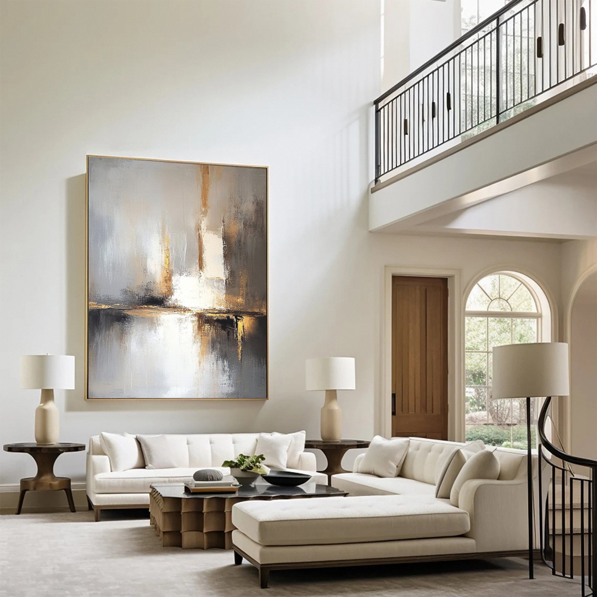 Eternal Horizon Luxurious Gold & Grey Canvas Art #WS 024