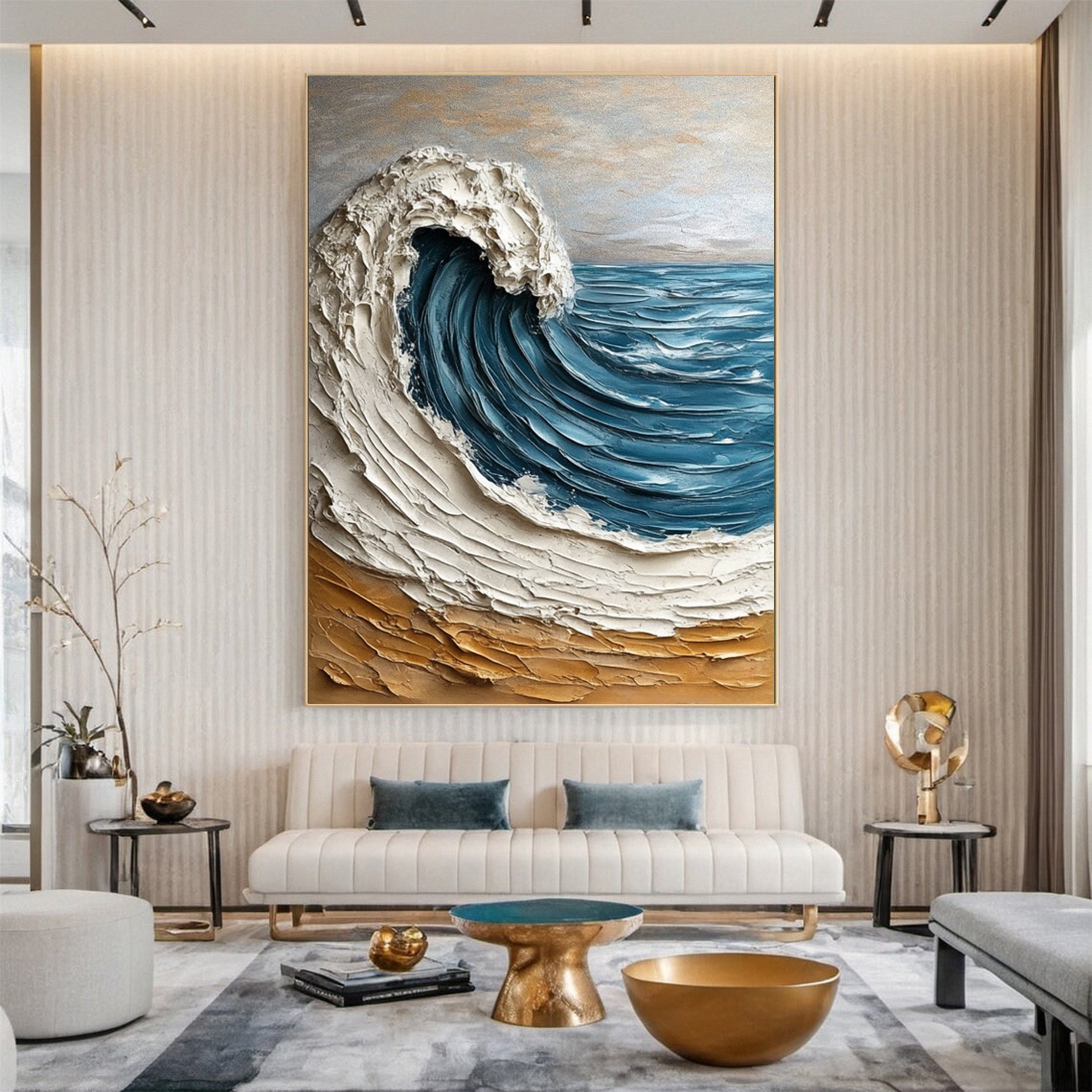 Modern Ocean Wave Canvas Textured Abstract Art for Home Decor #OS 061