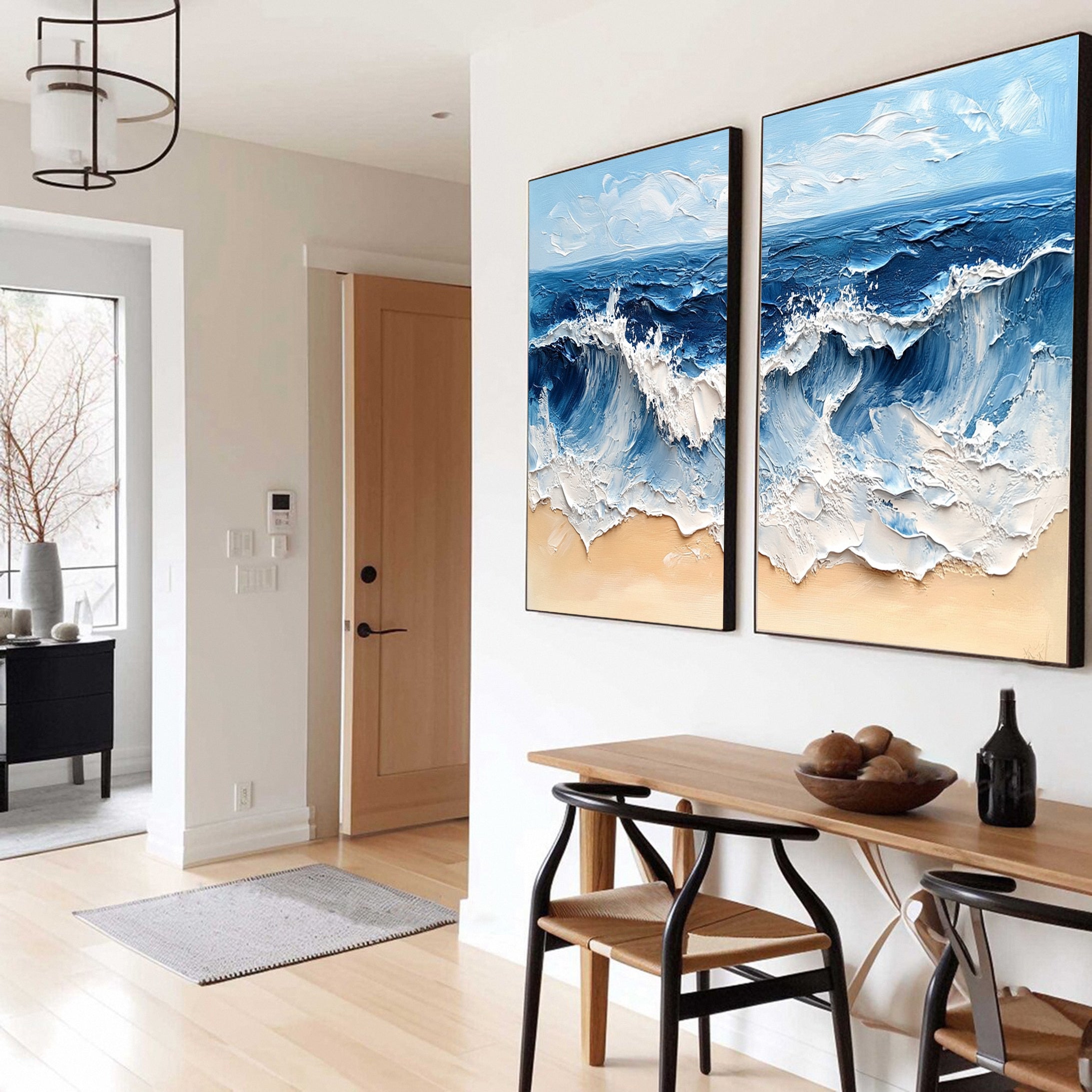 Dynamic Ocean Wave Canvas Art Textured Sea Painting Set Of 2 #OS 076