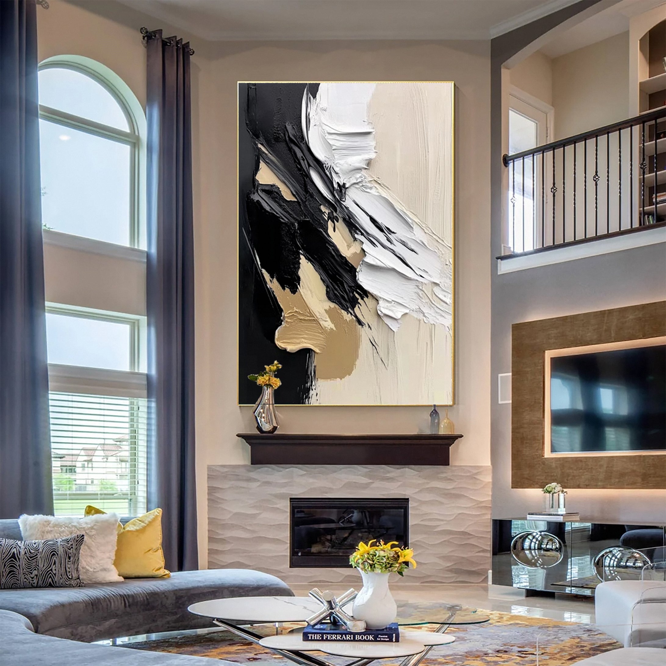 Luxury Abstract Wall Art Chic Black and Gold Brush Strokes #BBM 042