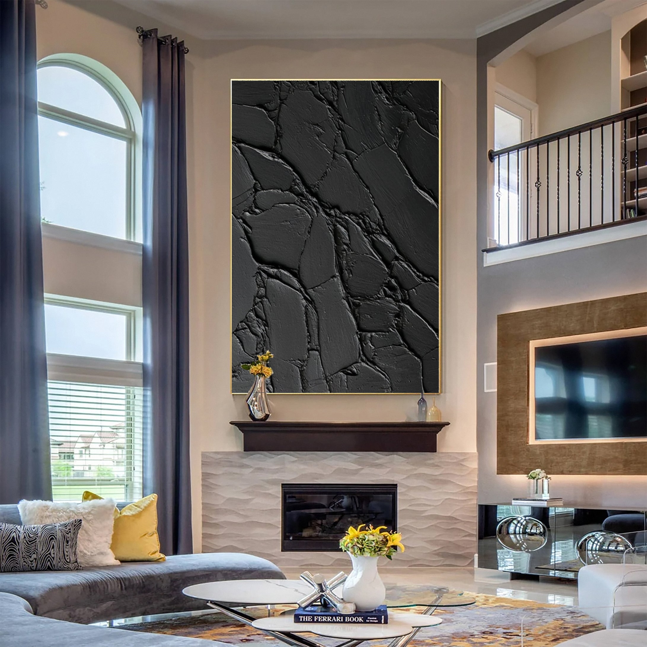 Elegant Black Abstract Sculpture Paintin Textured Canvas Art #BM 075