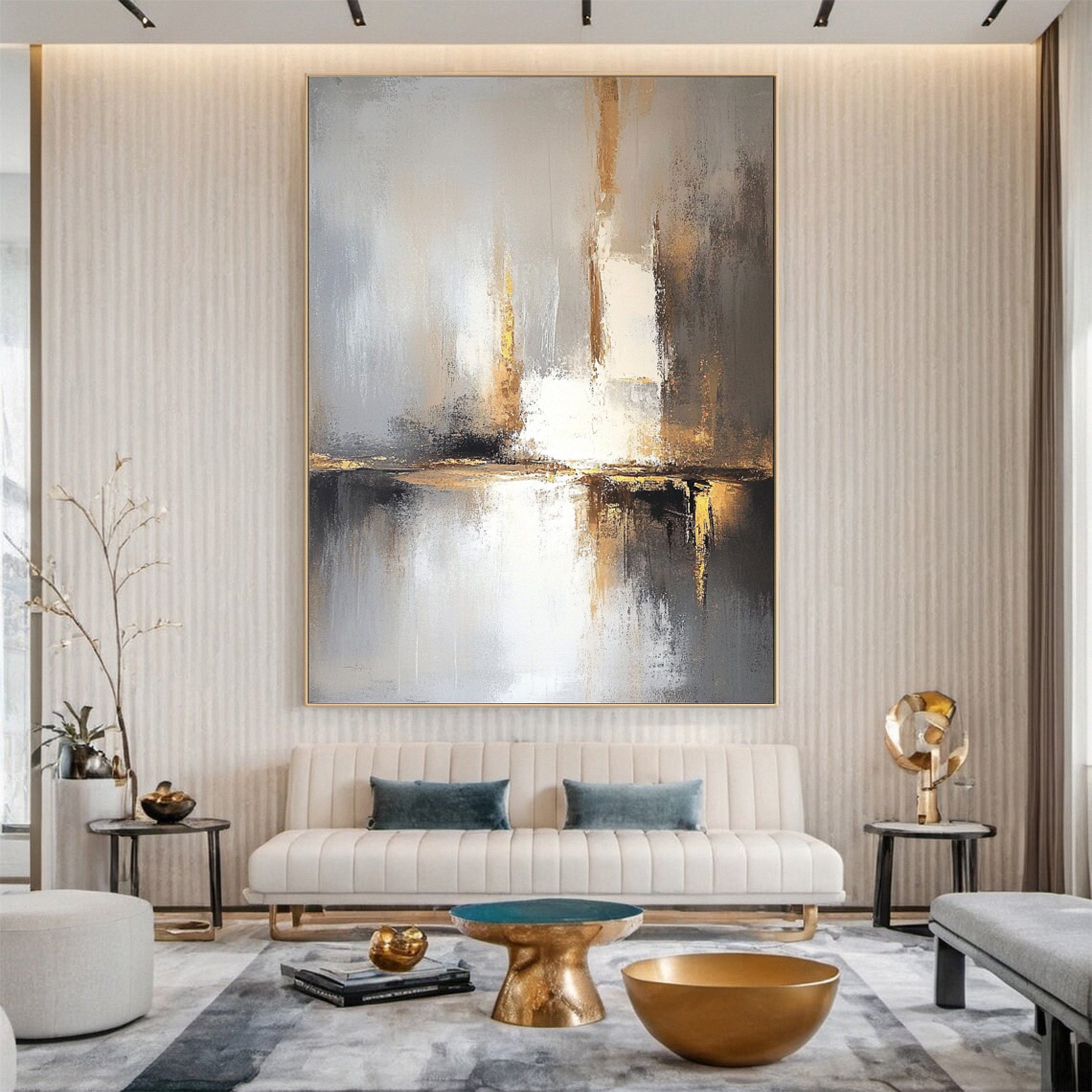 Eternal Horizon Luxurious Gold & Grey Canvas Art #WS 024