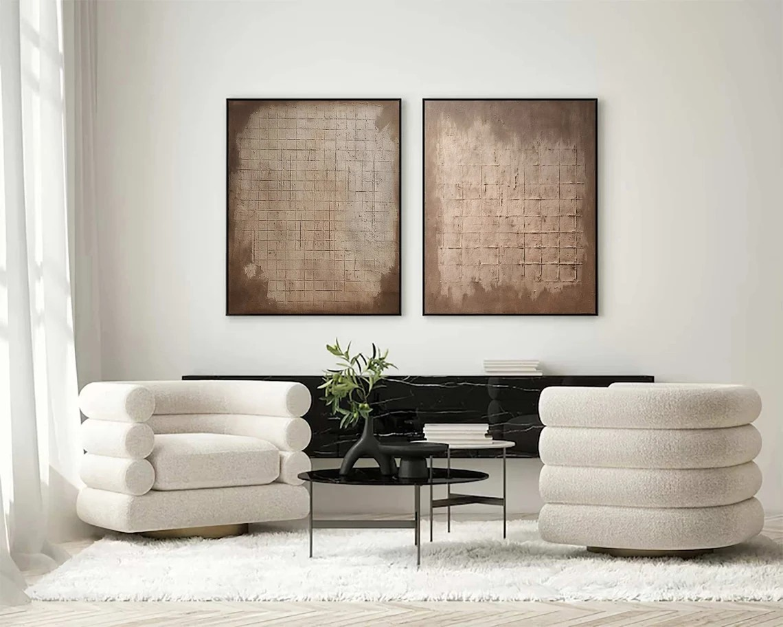 Minimalist Abstract Art in Brown - Large Wall Art #WSA 005