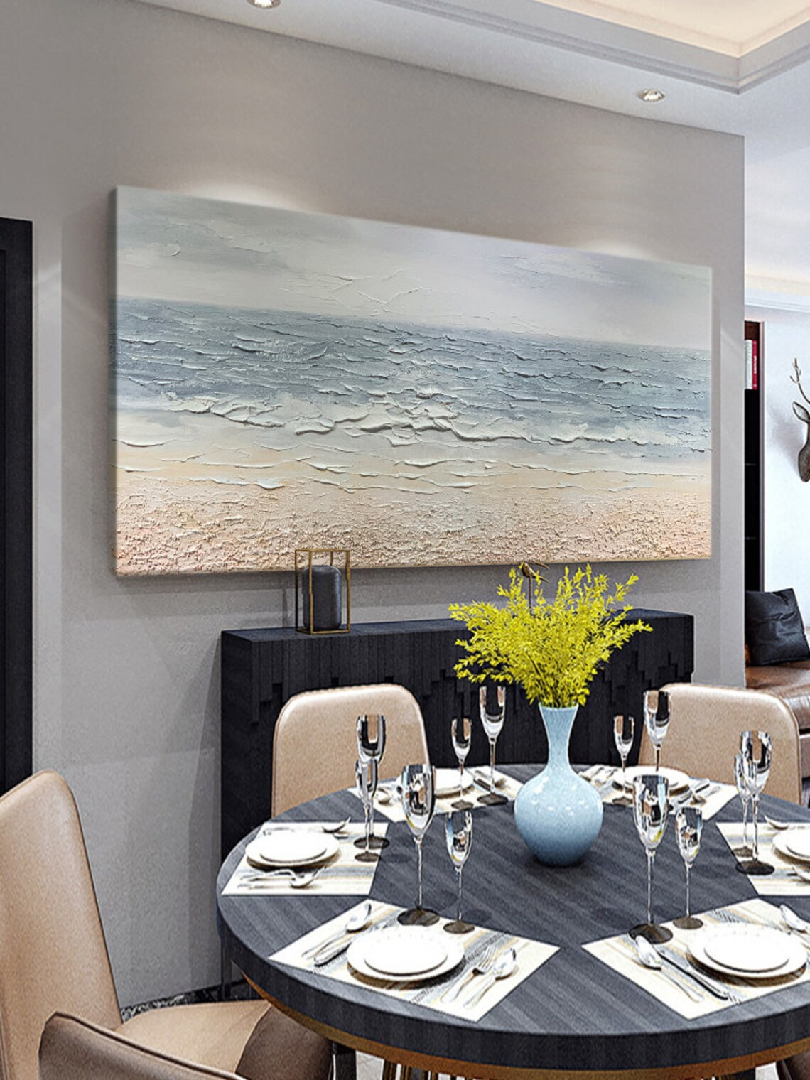 Textured Ocean and Beach Scene Wall Art #BGA 025