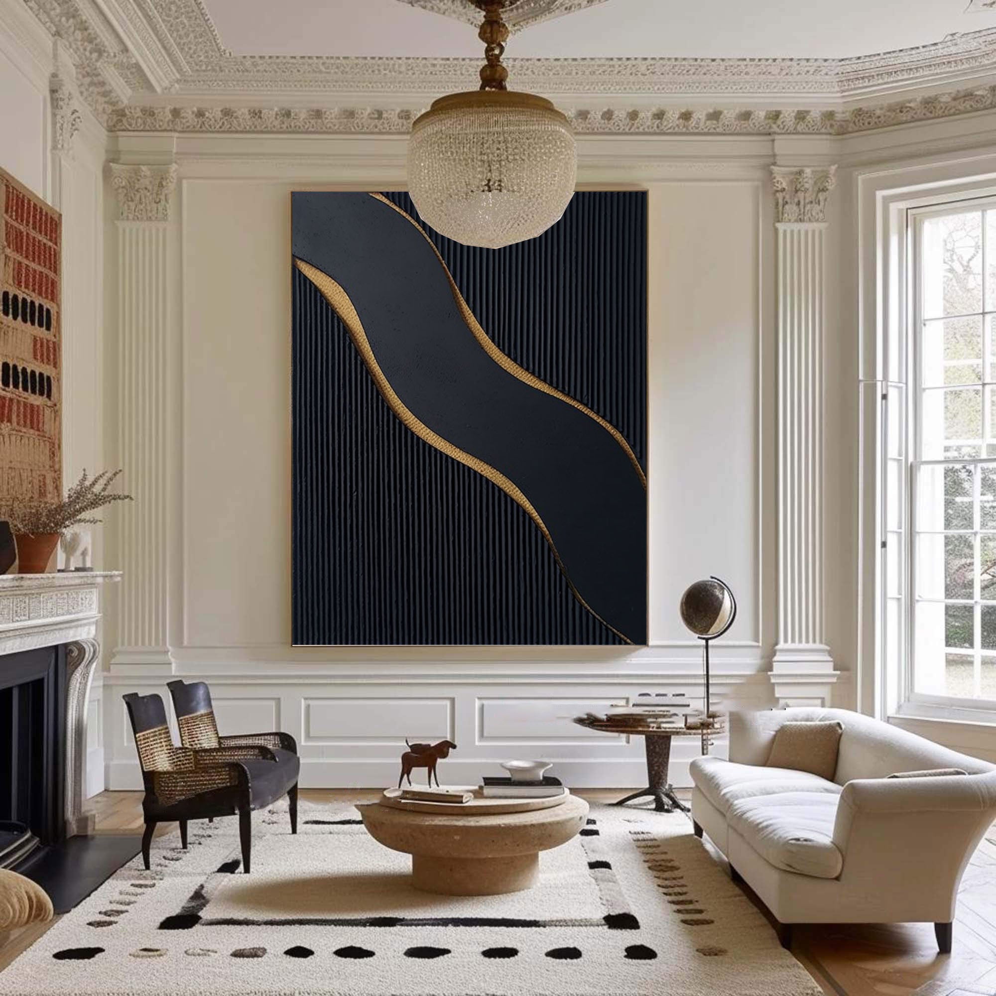 Elegant Black and Gold Abstract Wall Art for Modern Interiors #BM 038