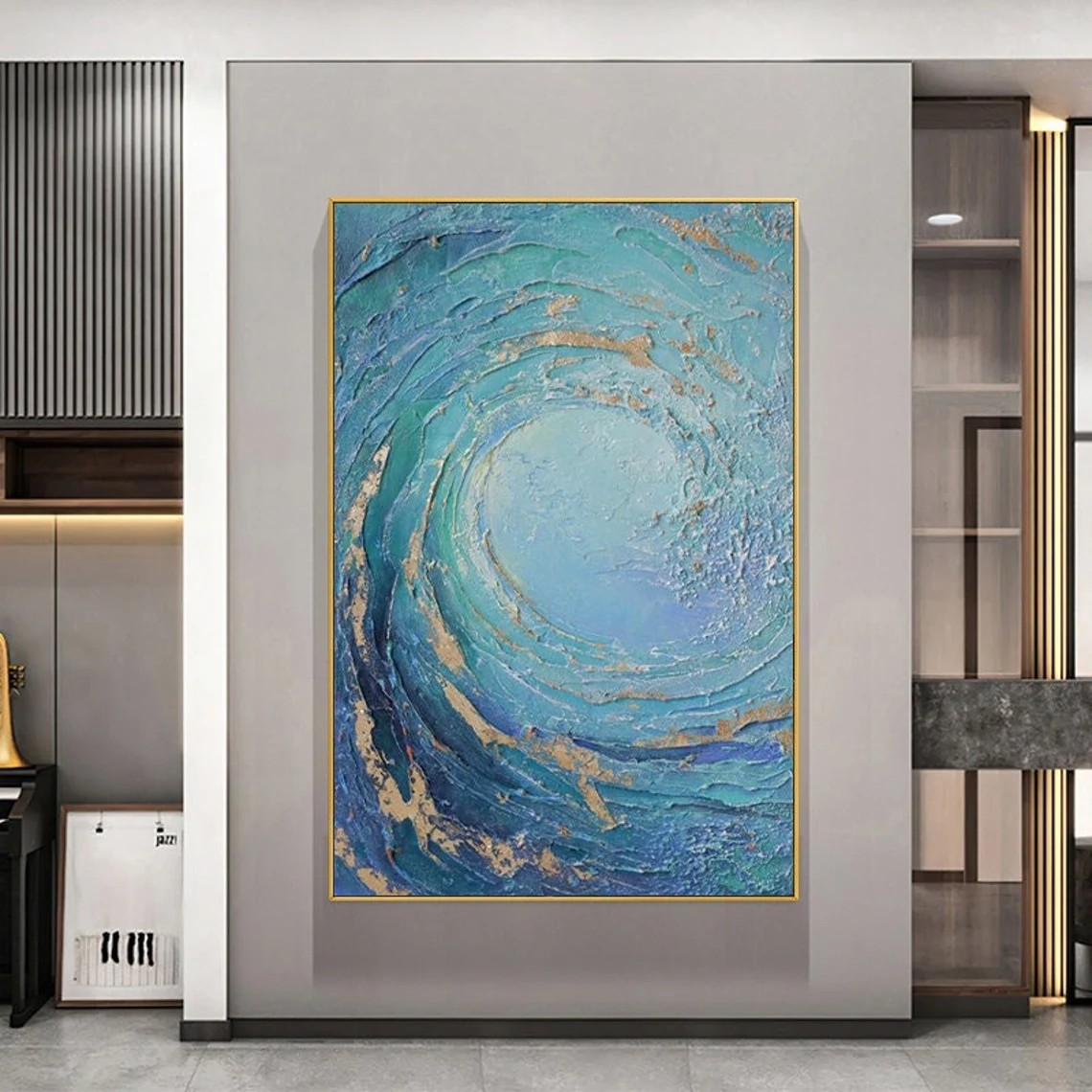 Ocean Wave Textured Wall Art with Gold Highlights #BGA 013