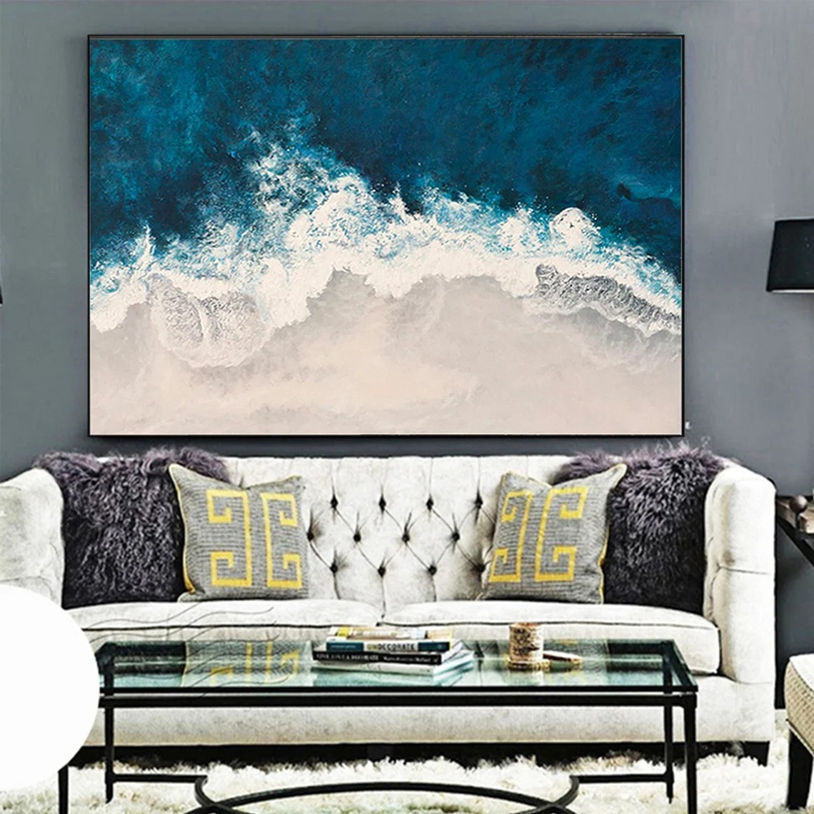 Coastal Wall Art with Deep Blue Ocean and Sand  #BGA 010