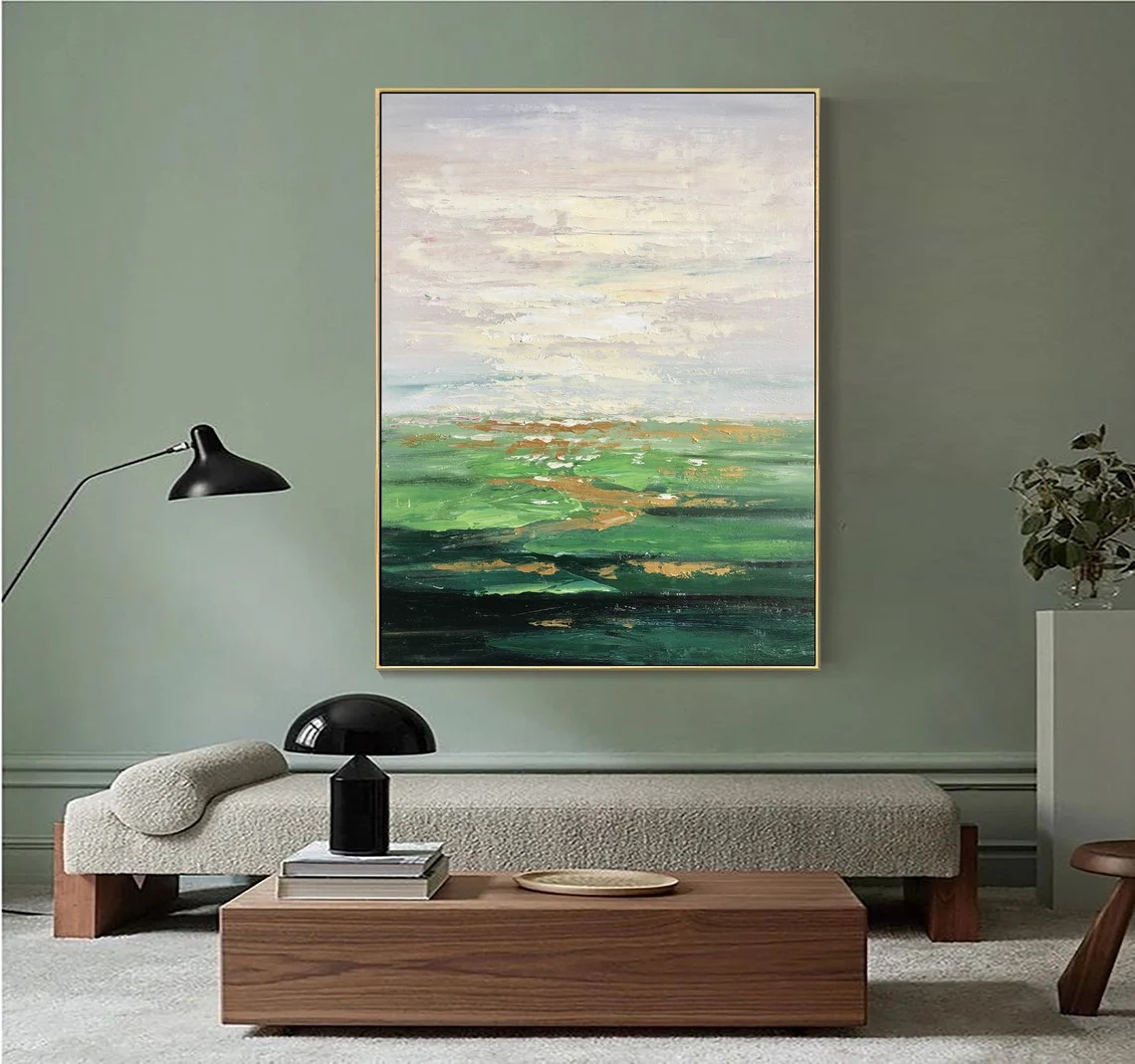 Green Field and Sky Abstract Wall Art #BGA 019