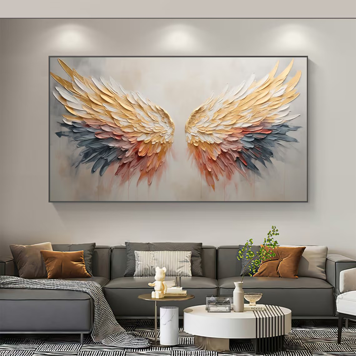 3D Angel Wing Abstract Wall Art in Soft Tones #BGA 021