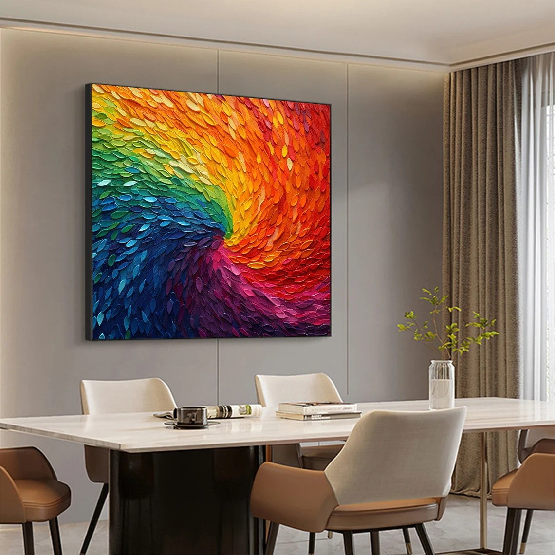 Modern Rainbow Swirl Textured Wall Art #WSA 016