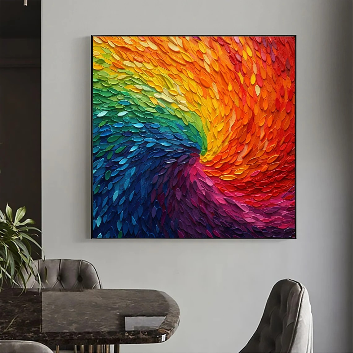 Modern Rainbow Swirl Textured Wall Art #WSA 016