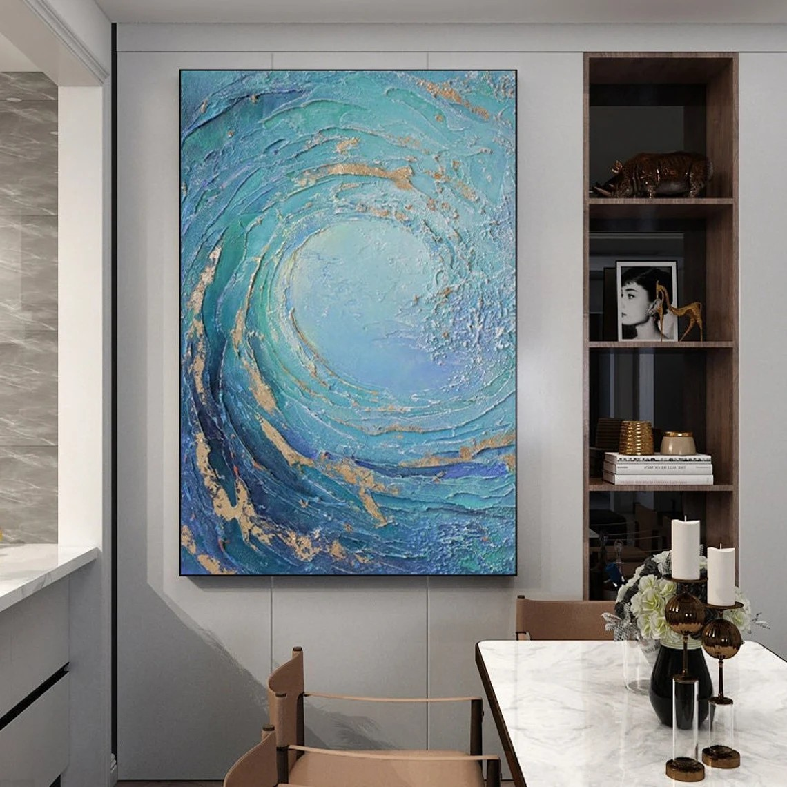 Ocean Wave Textured Wall Art with Gold Highlights #BGA 013