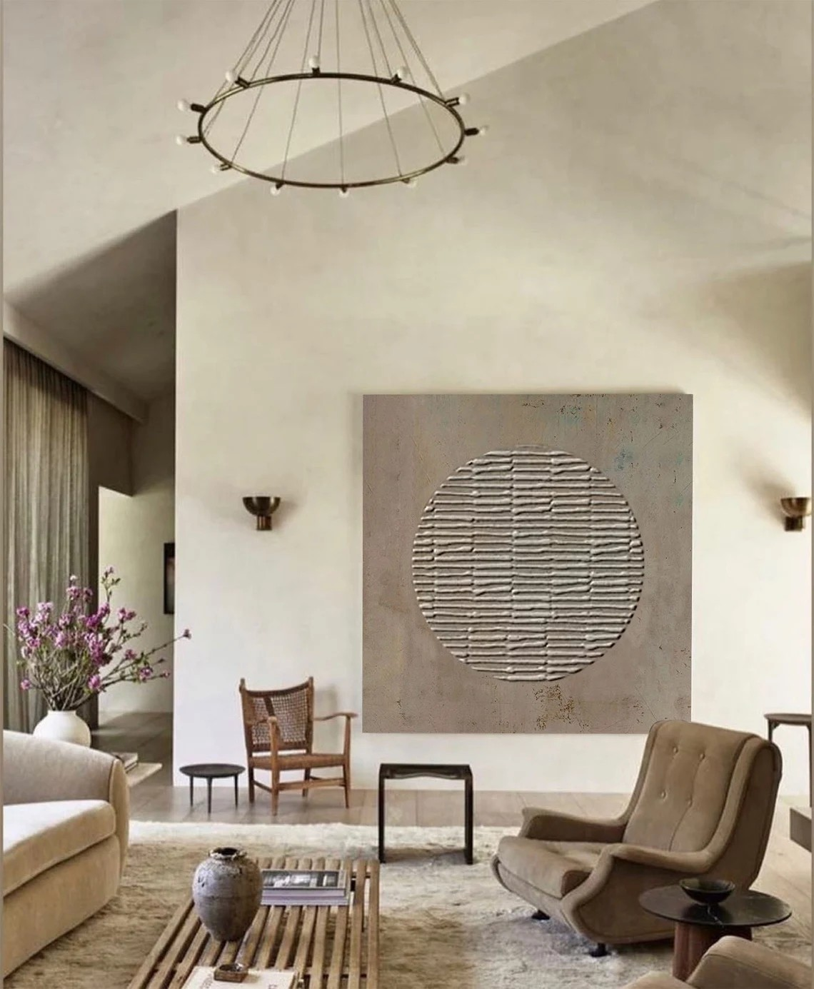 Soft Beige Wabi Sabi Wall Art With Circle   #WSA 009