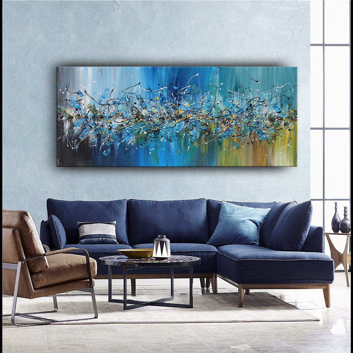 Large Wall Art for Living Room – Abstract Art Inspired by Jackson Pollock #CWA 006