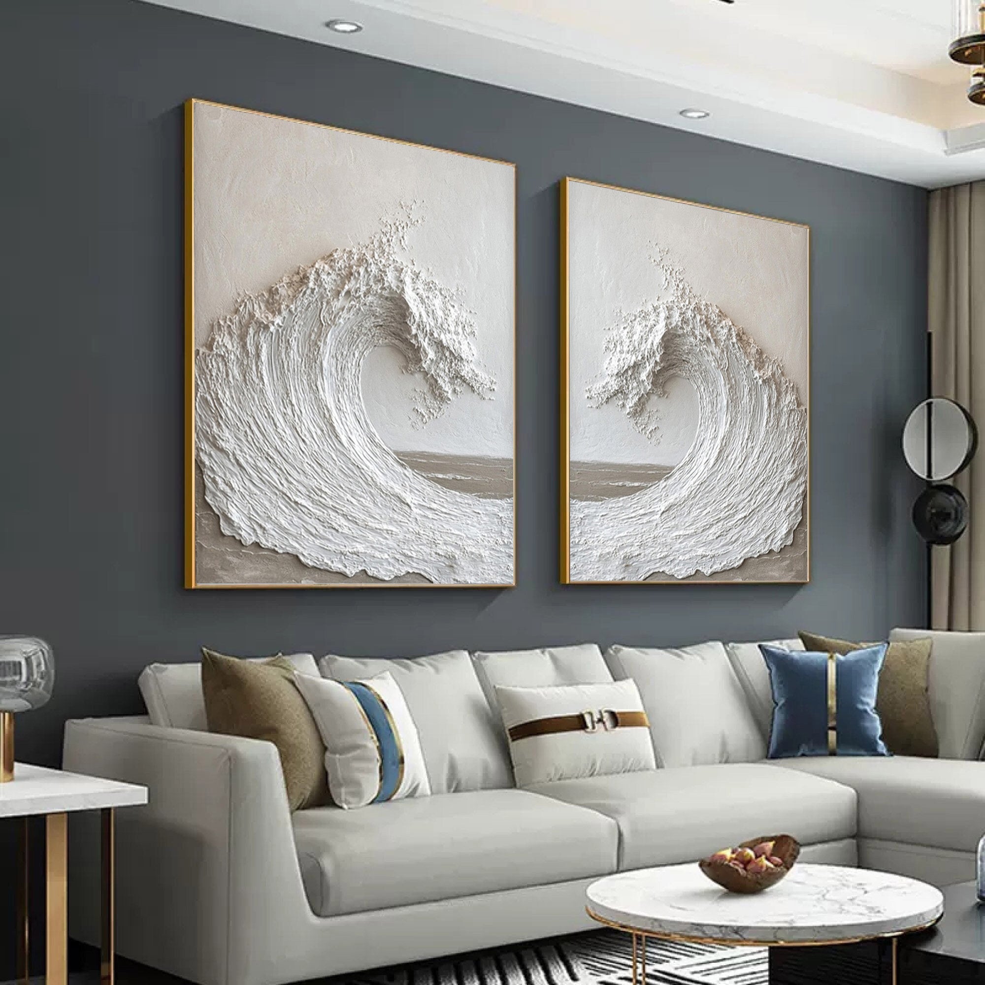 Abstract Ocean Wall Art - Textured Large Wall Art SET OF 2 #OS 082