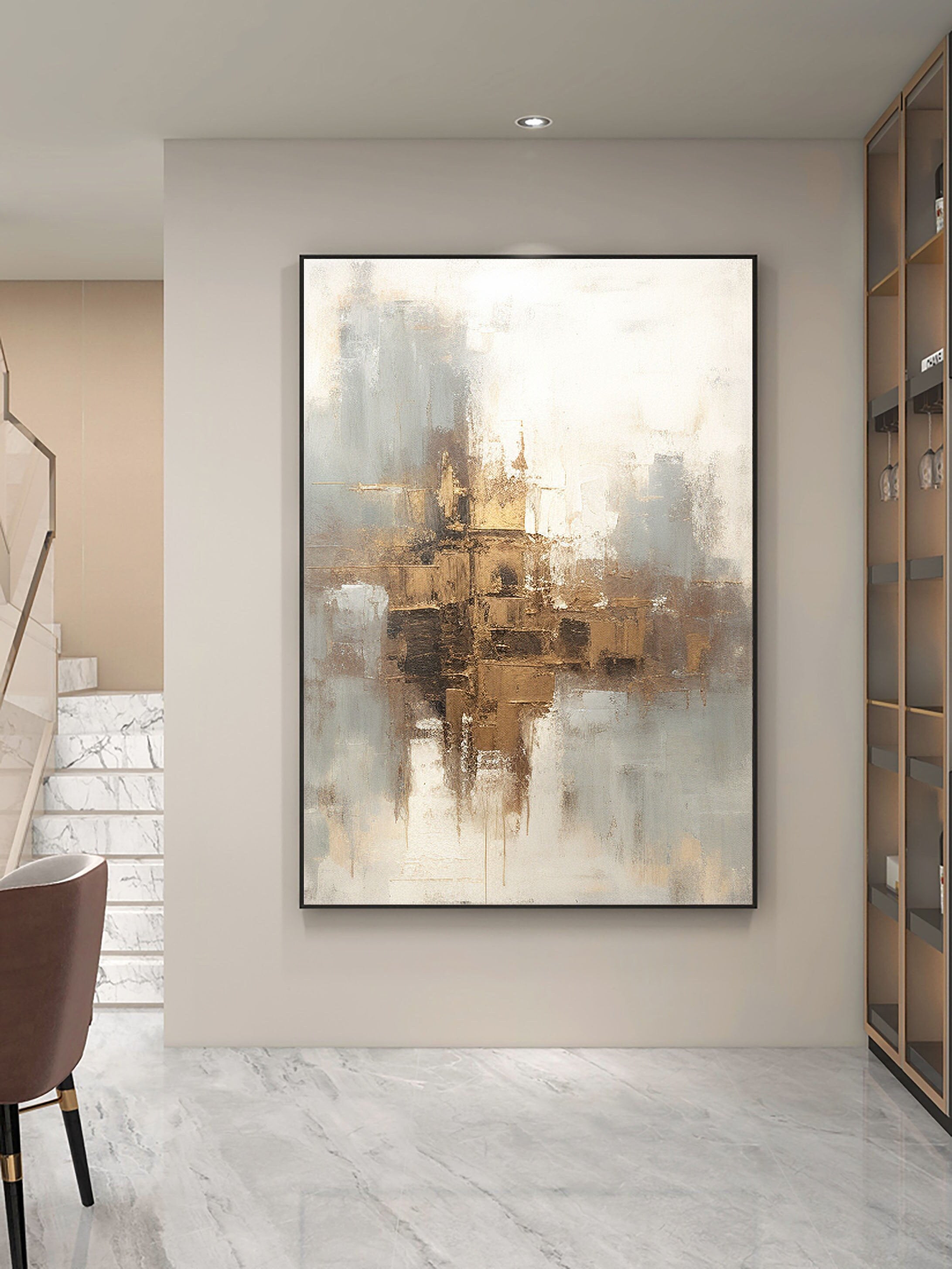 Beige & Brown Abstract Painting #LL 012