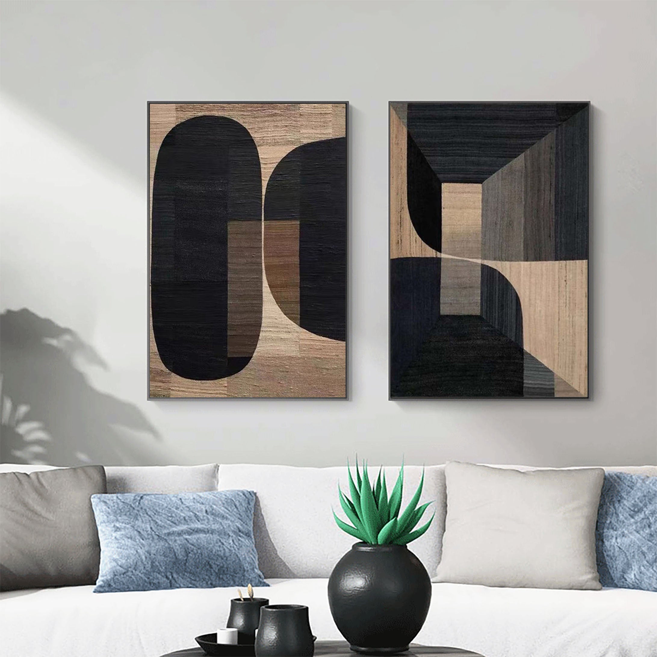Beige & Brown Abstract Painting SET OF 2 #LL 003