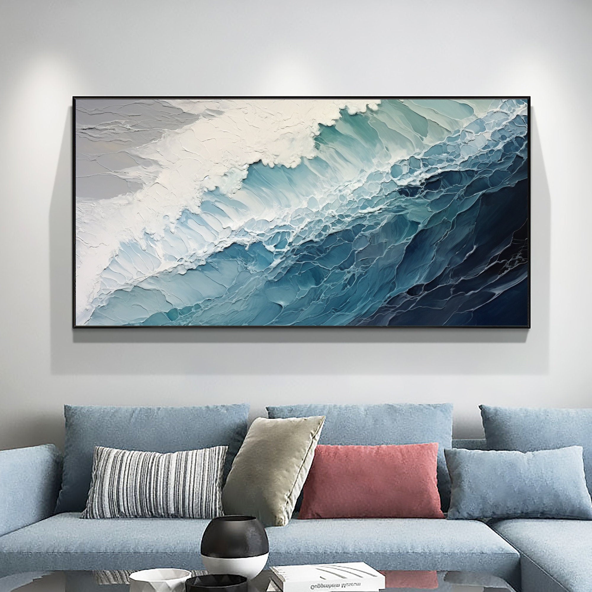 Abstract Ocean Waves Painting, hotsell Texture Waves Painting on Canvas, Seascape Canvas Wall Art, Blue Abstract Painting