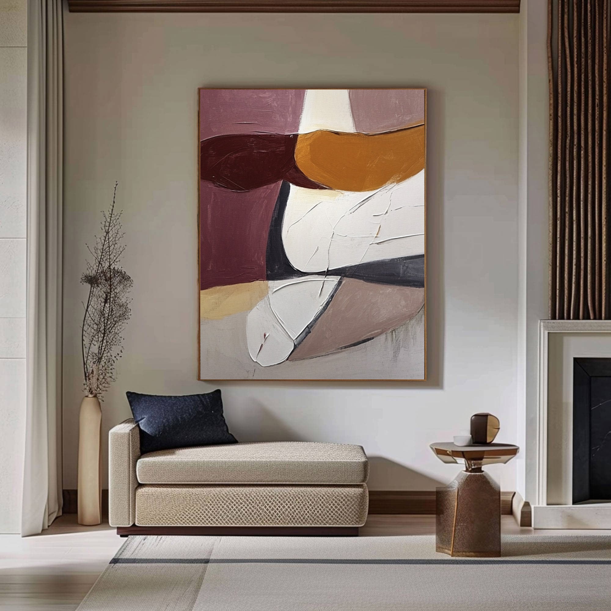 Abstract Oil Painting in Earthy Tones Unique Modern Wall Decor #BBA 023