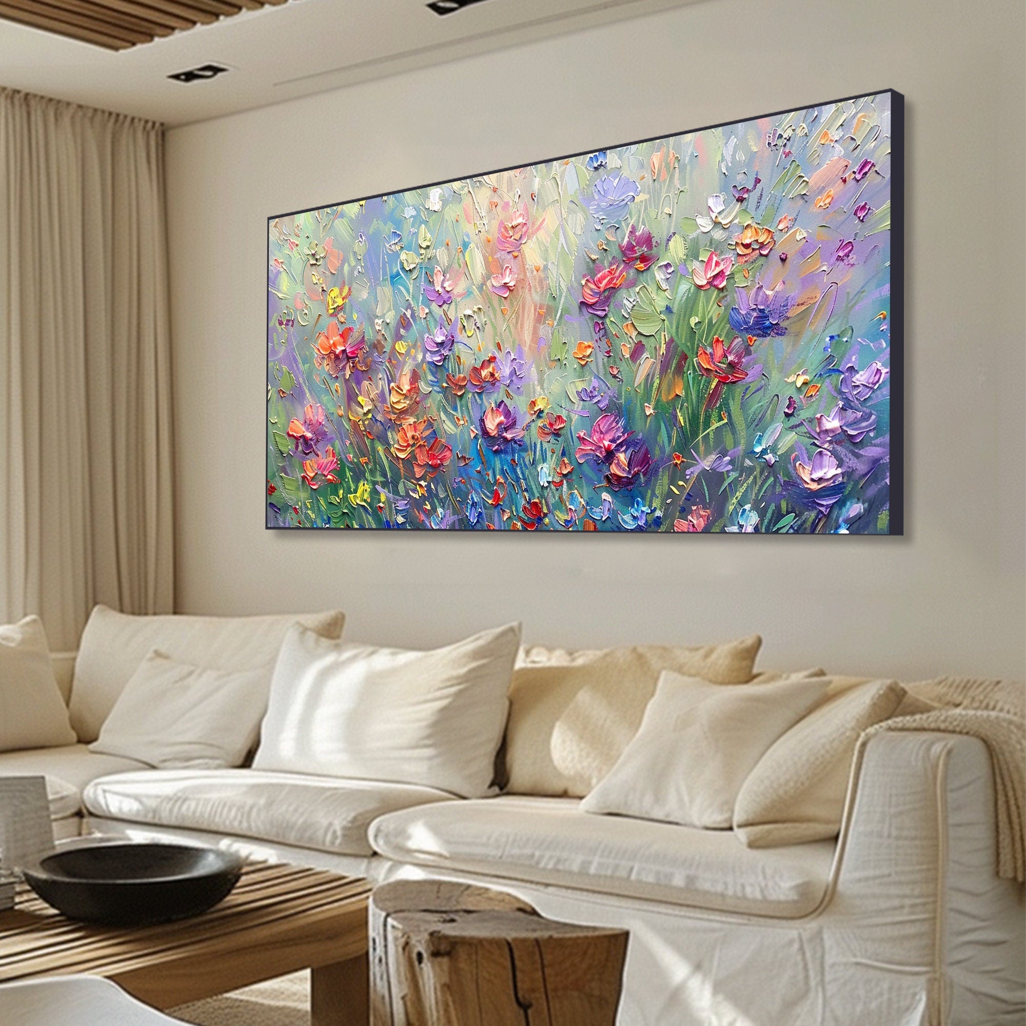 Vibrant Floral Abstract Painting for Living Room Wall Art #FT 009