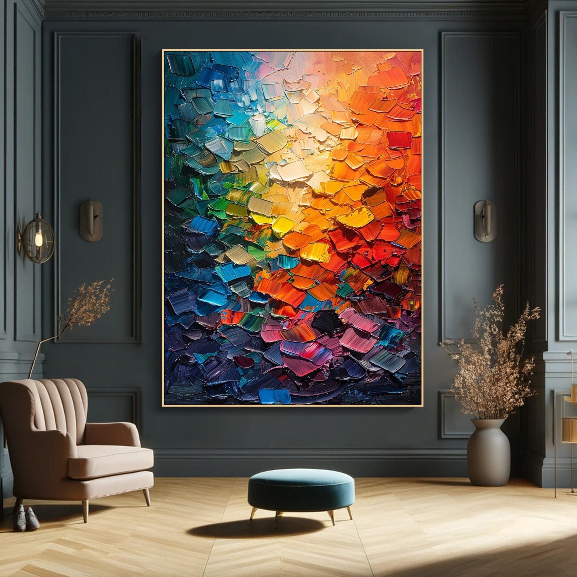 Radiant Spectrum Colorful Textured Abstract Canvas Wall Art #CAP 061