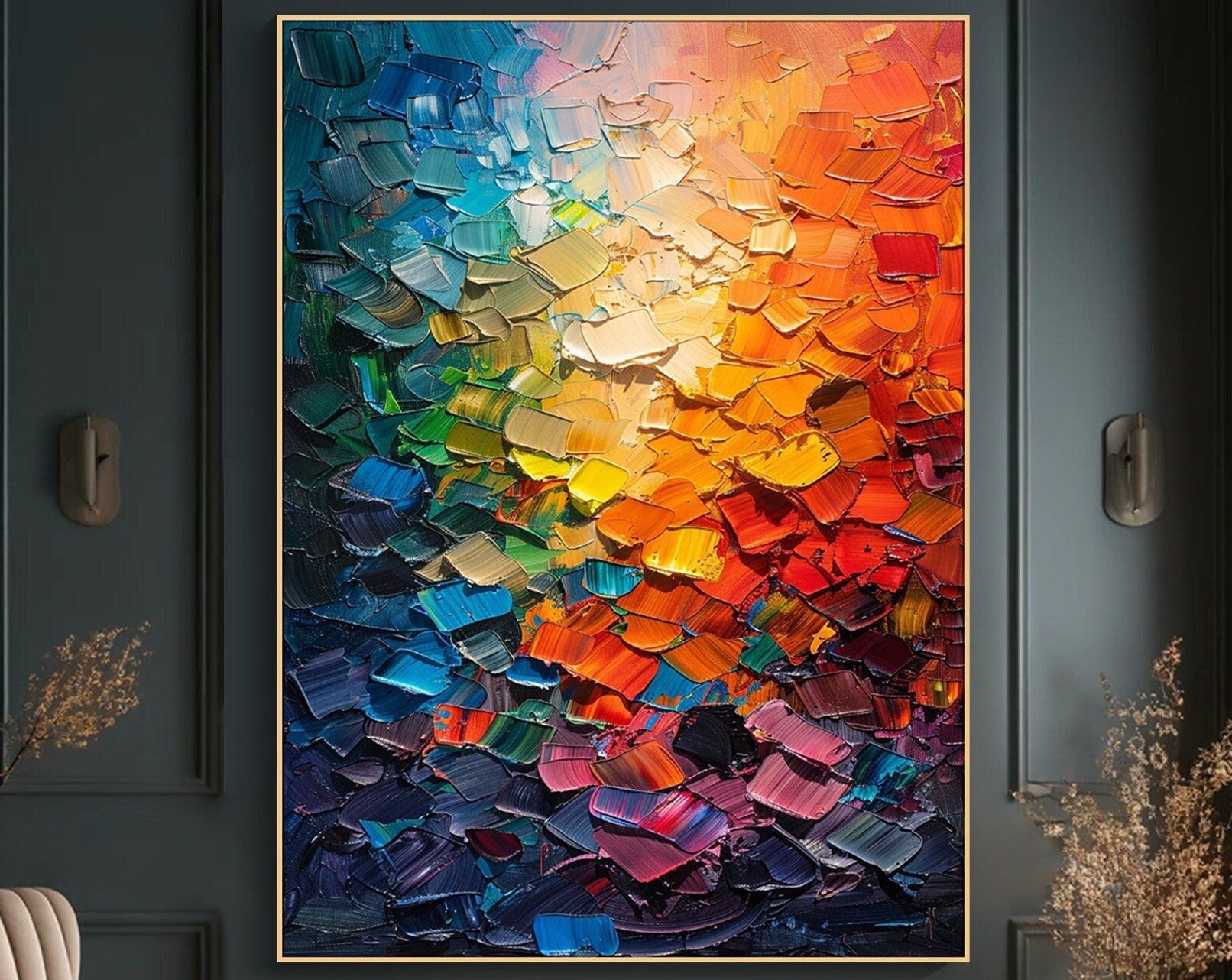 Radiant Spectrum Colorful Textured Abstract Canvas Wall Art #CAP 061