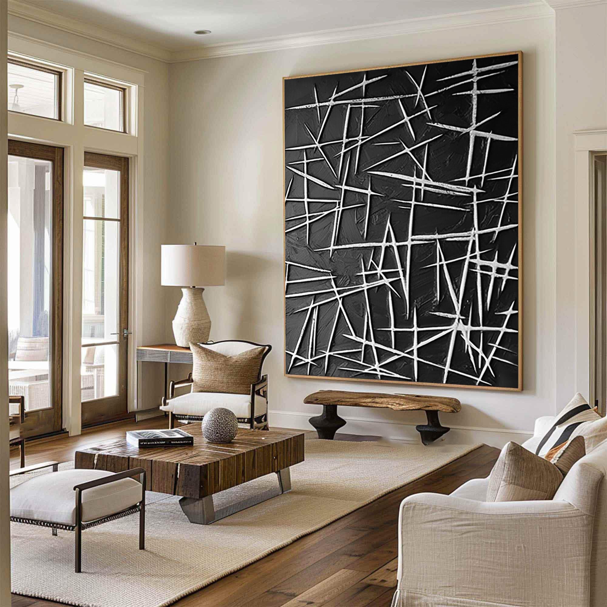 Add Elegance with Black and White Abstract Wall Art #BBA 057