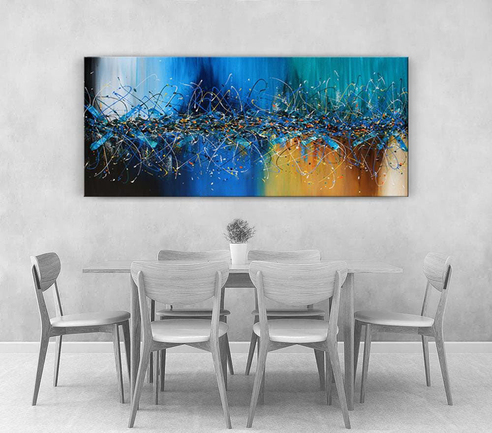 Jackson Pollock Style Extra-Large Blue Acrylic Wall Art  #CWA 010