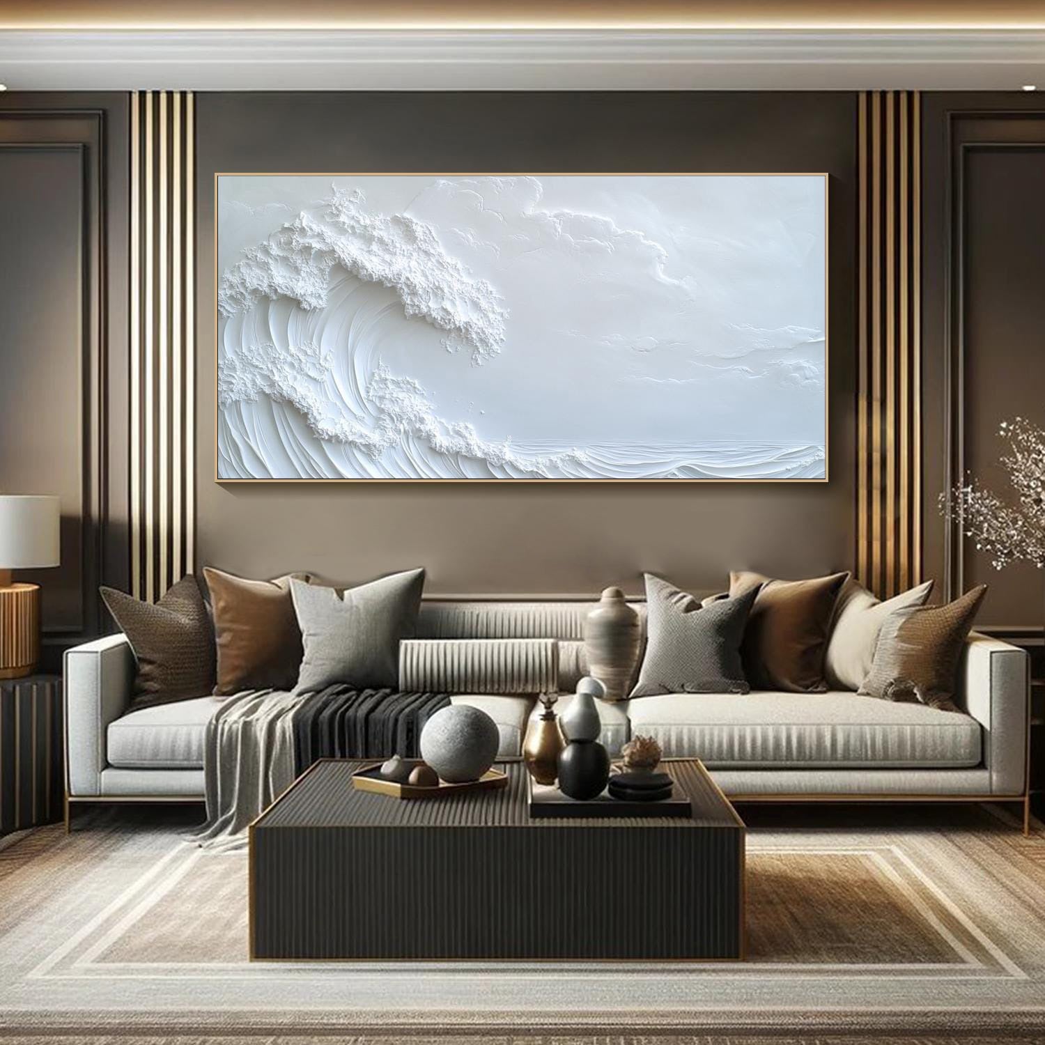 Serene Waves Textured Wall Art for Peaceful Bedroom Ambiance #OS 047