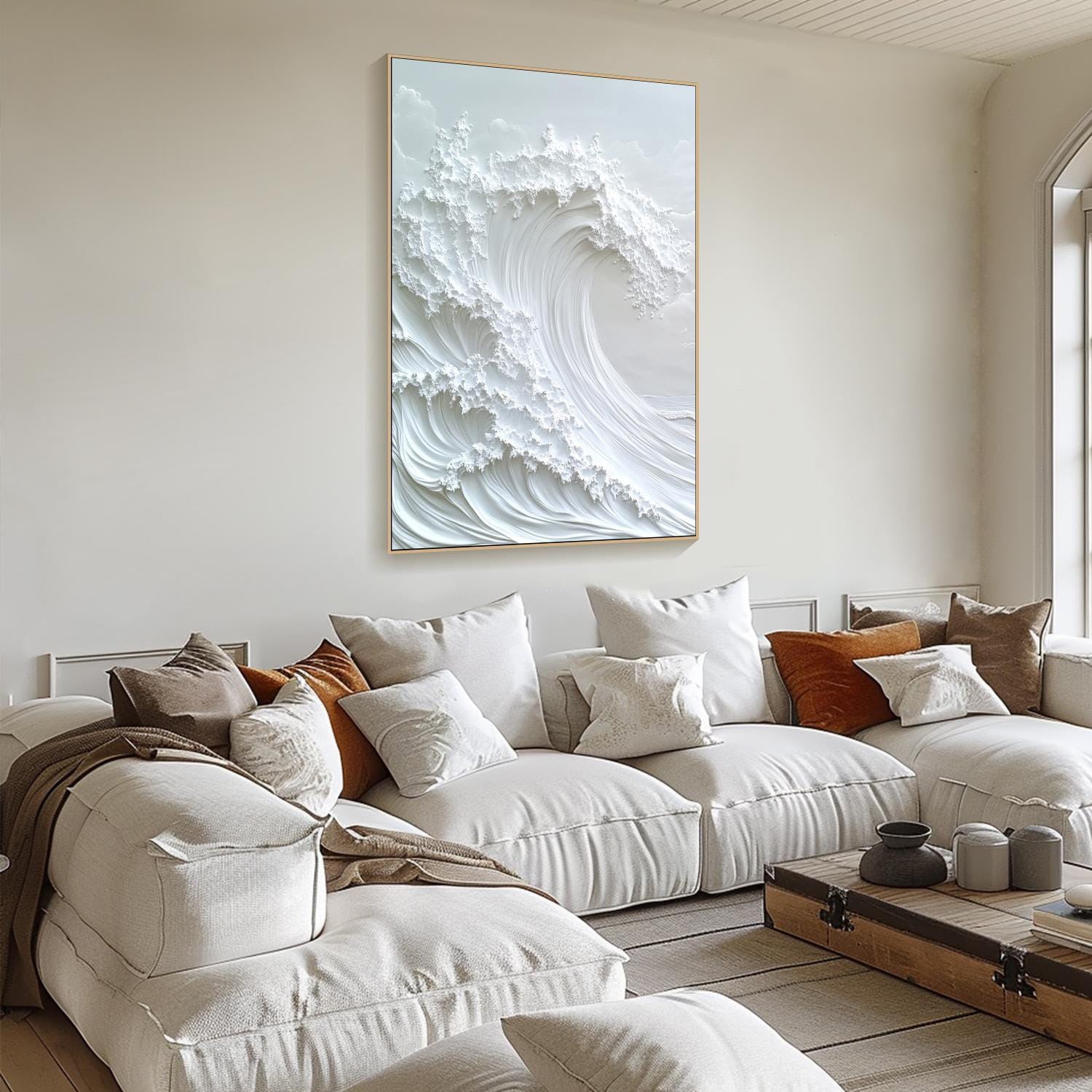 Serene Waves Textured Wall Art for Peaceful Bedroom Ambiance #OS 048