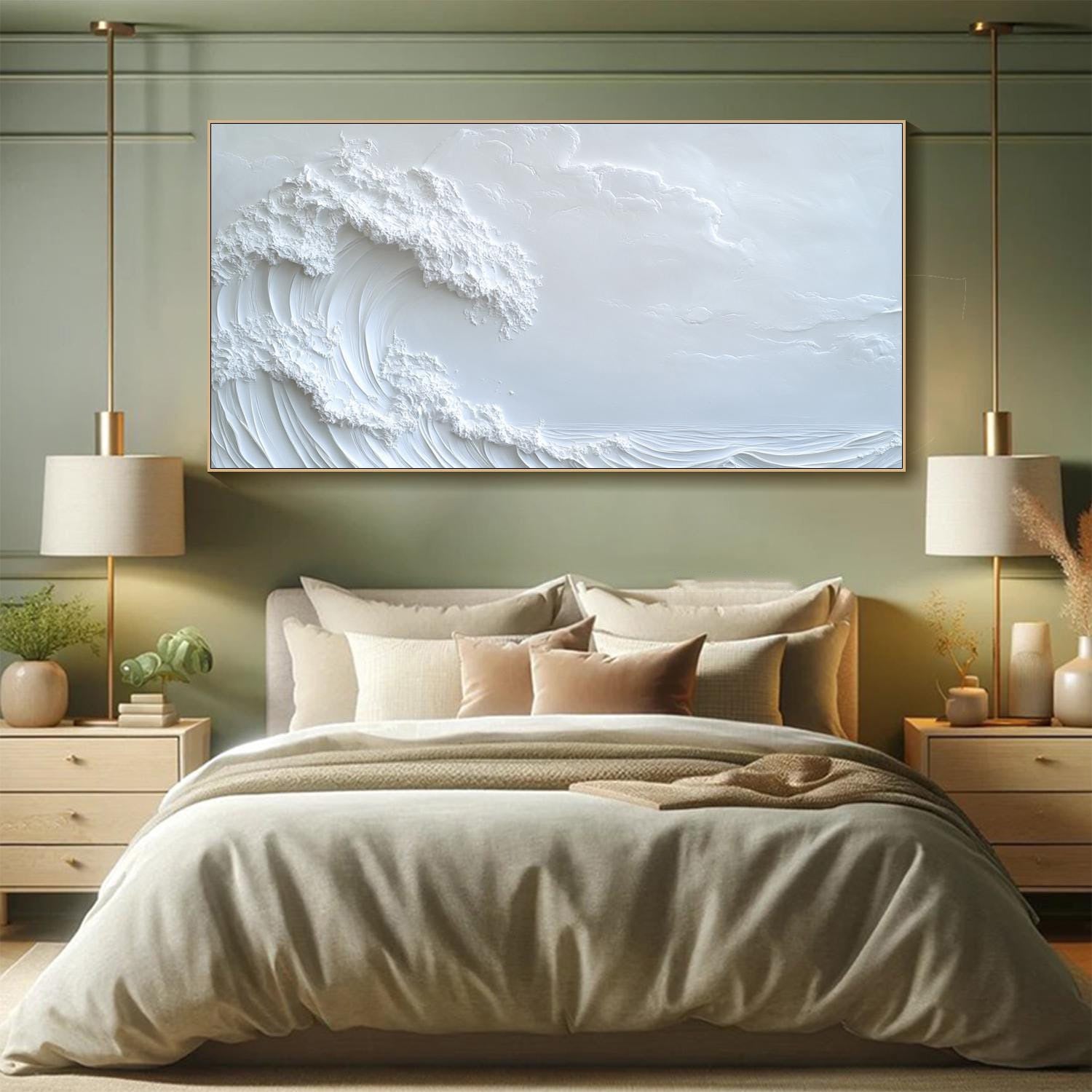 Serene Waves Textured Wall Art for Peaceful Bedroom Ambiance #OS 047