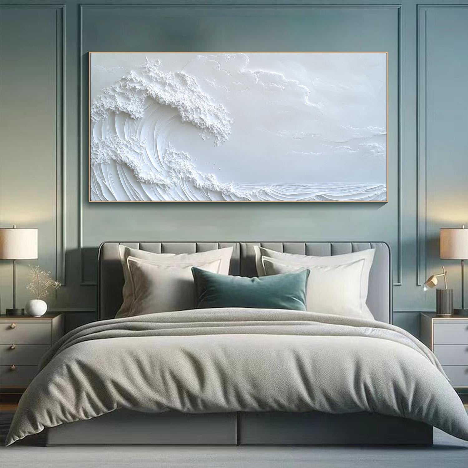 Serene Waves Textured Wall Art for Peaceful Bedroom Ambiance #OS 047