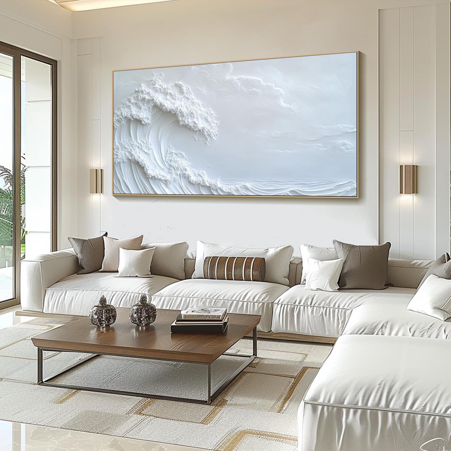 Serene Waves Textured Wall Art for Peaceful Bedroom Ambiance #OS 047